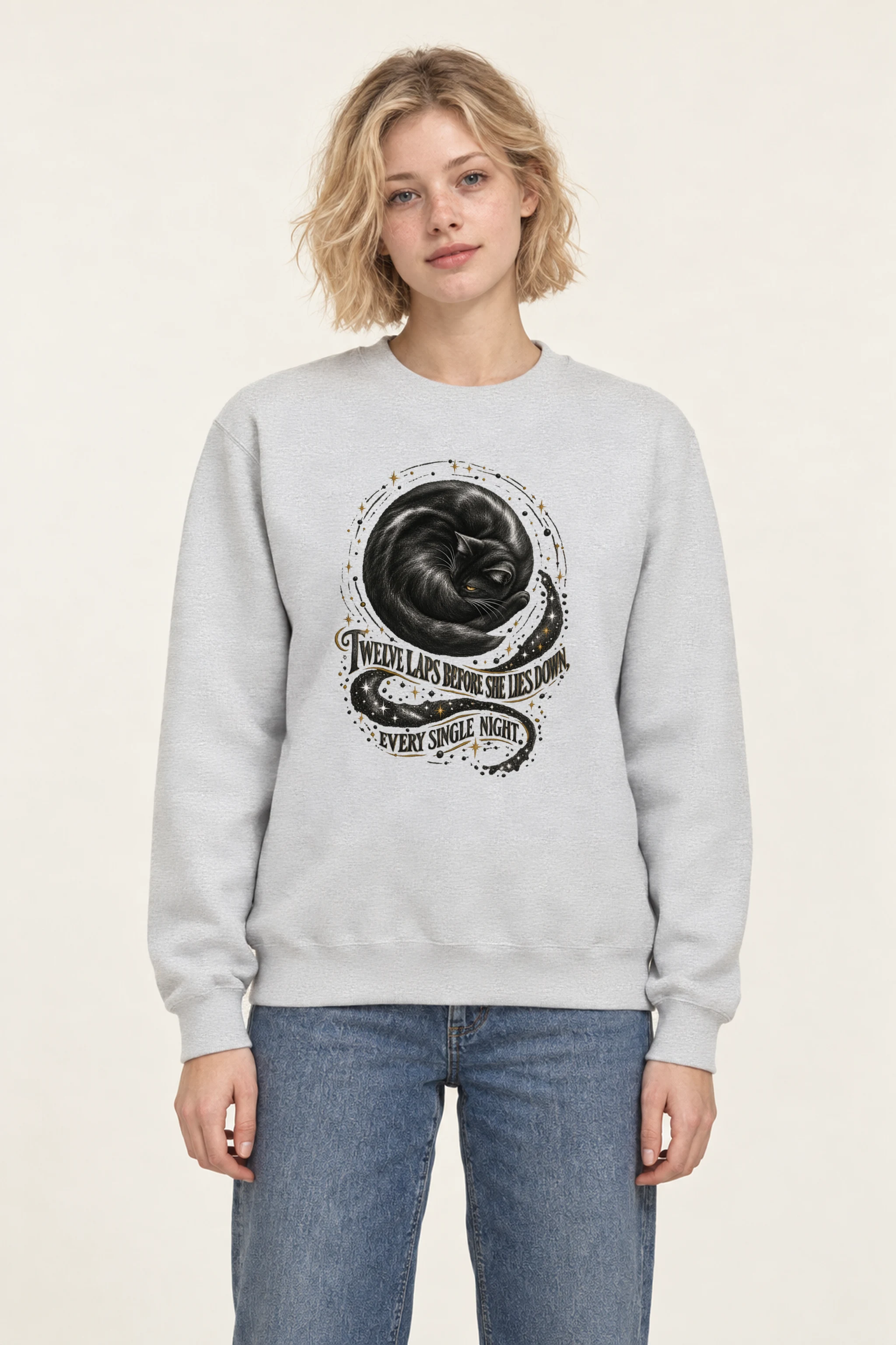 "Curled Black Cat" Unisex Crewneck Sweatshirt