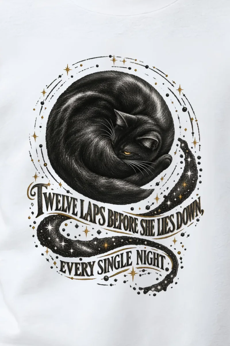 "Curled Black Cat" Unisex Crewneck Sweatshirt - the graphic up close
