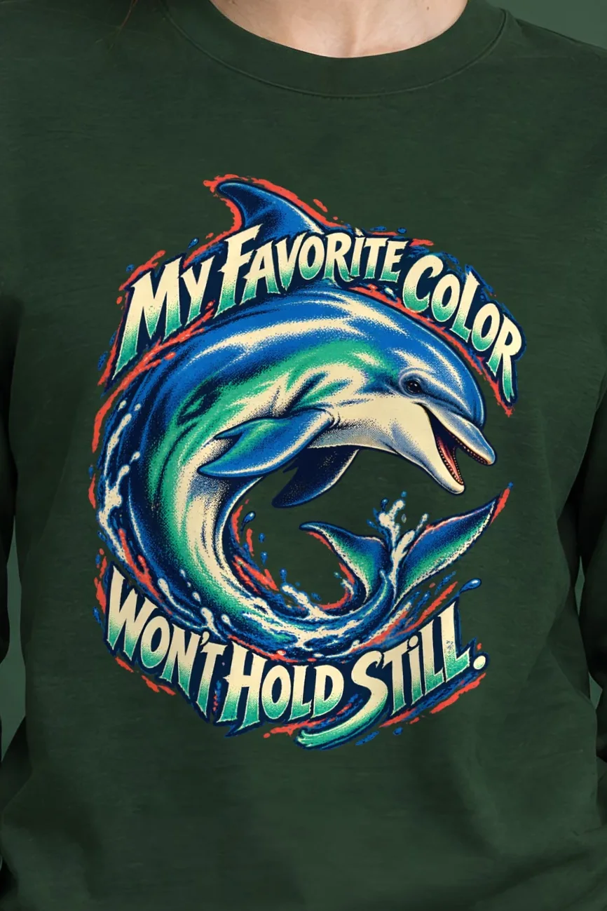 "Curled Dolphin" Unisex Longsleeve T-shirt - the graphic up close