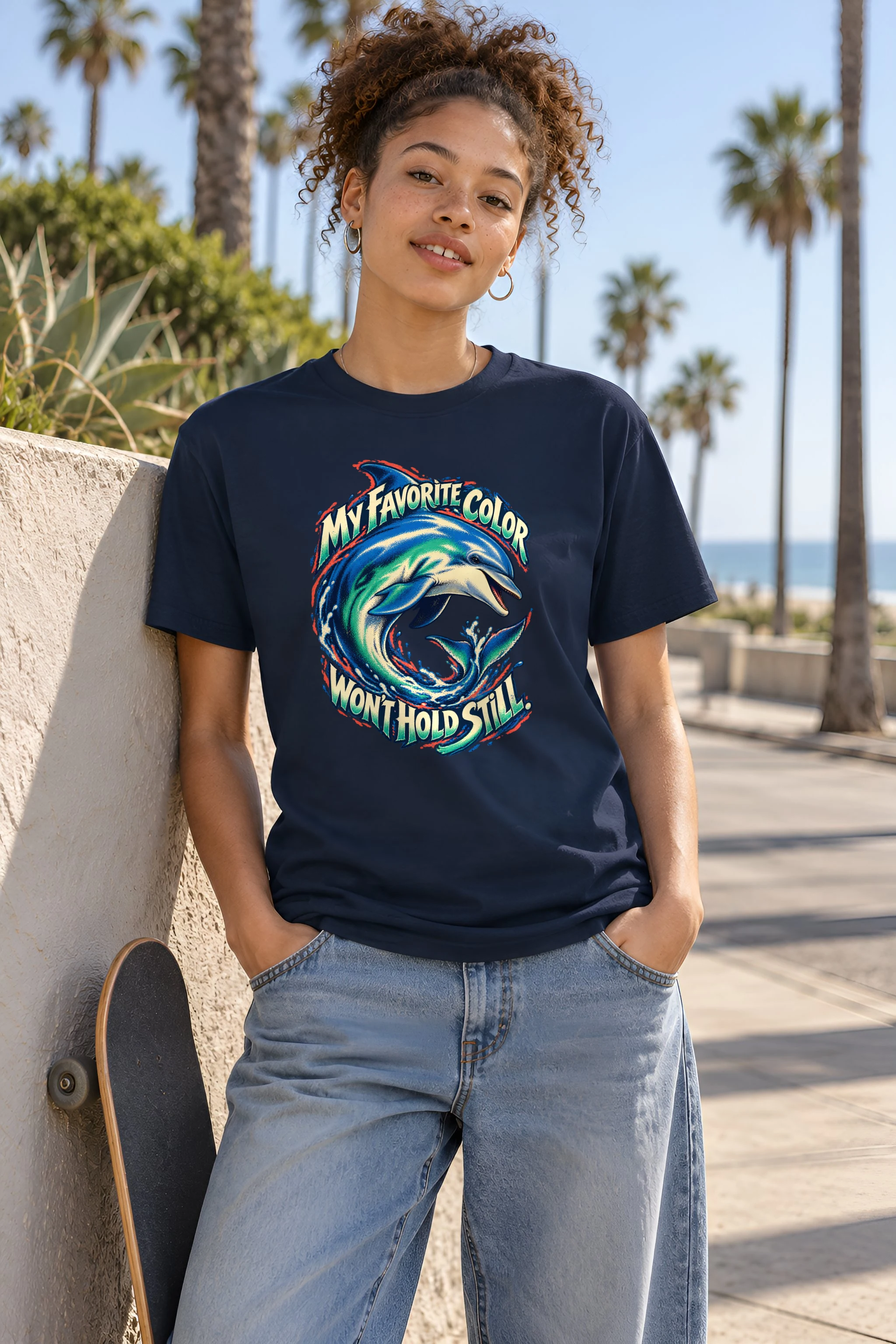 "Curling Dolphin" Heavyweight Unisex Crewneck T-shirt