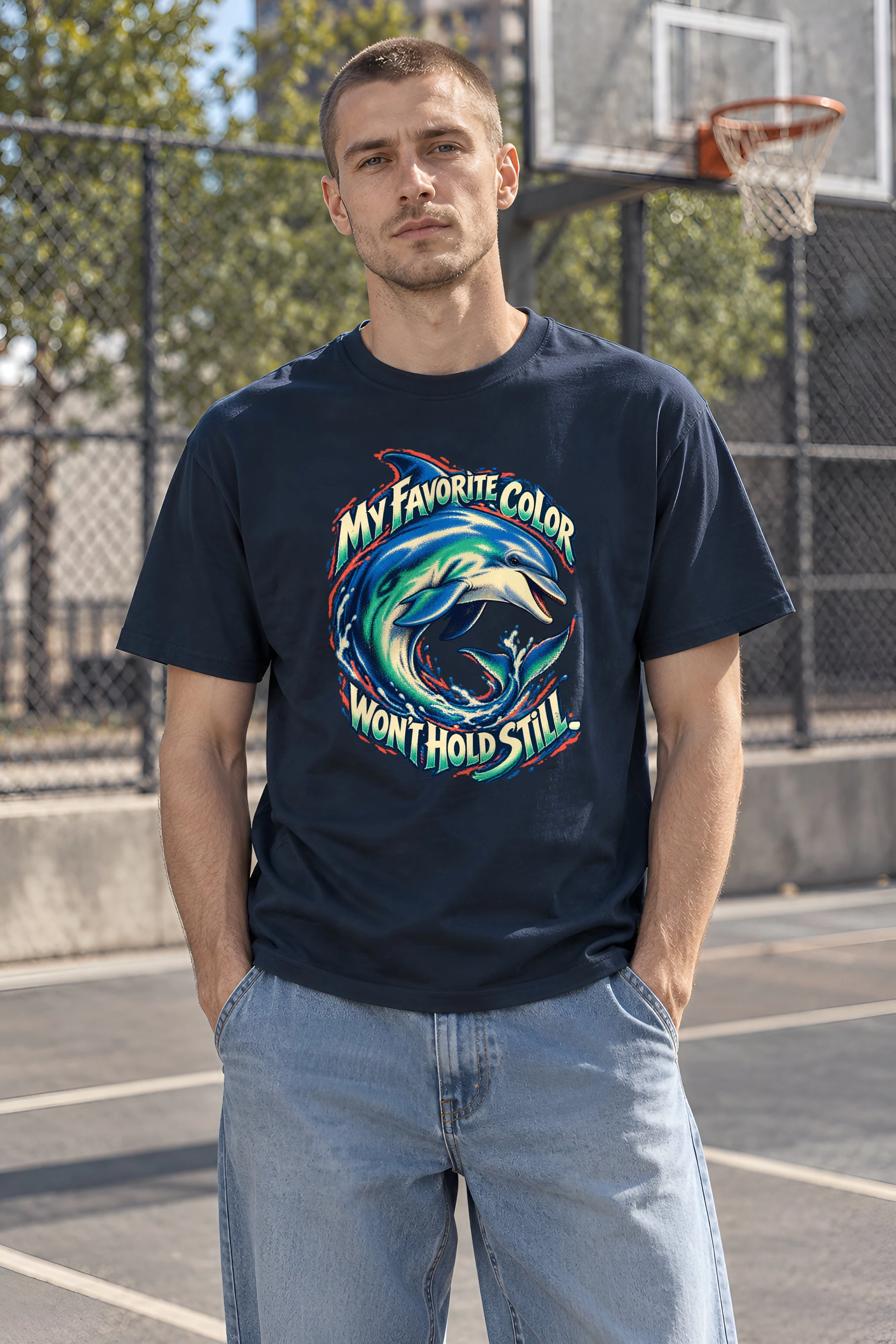 "Curling Dolphin" Heavyweight Unisex Crewneck T-shirt