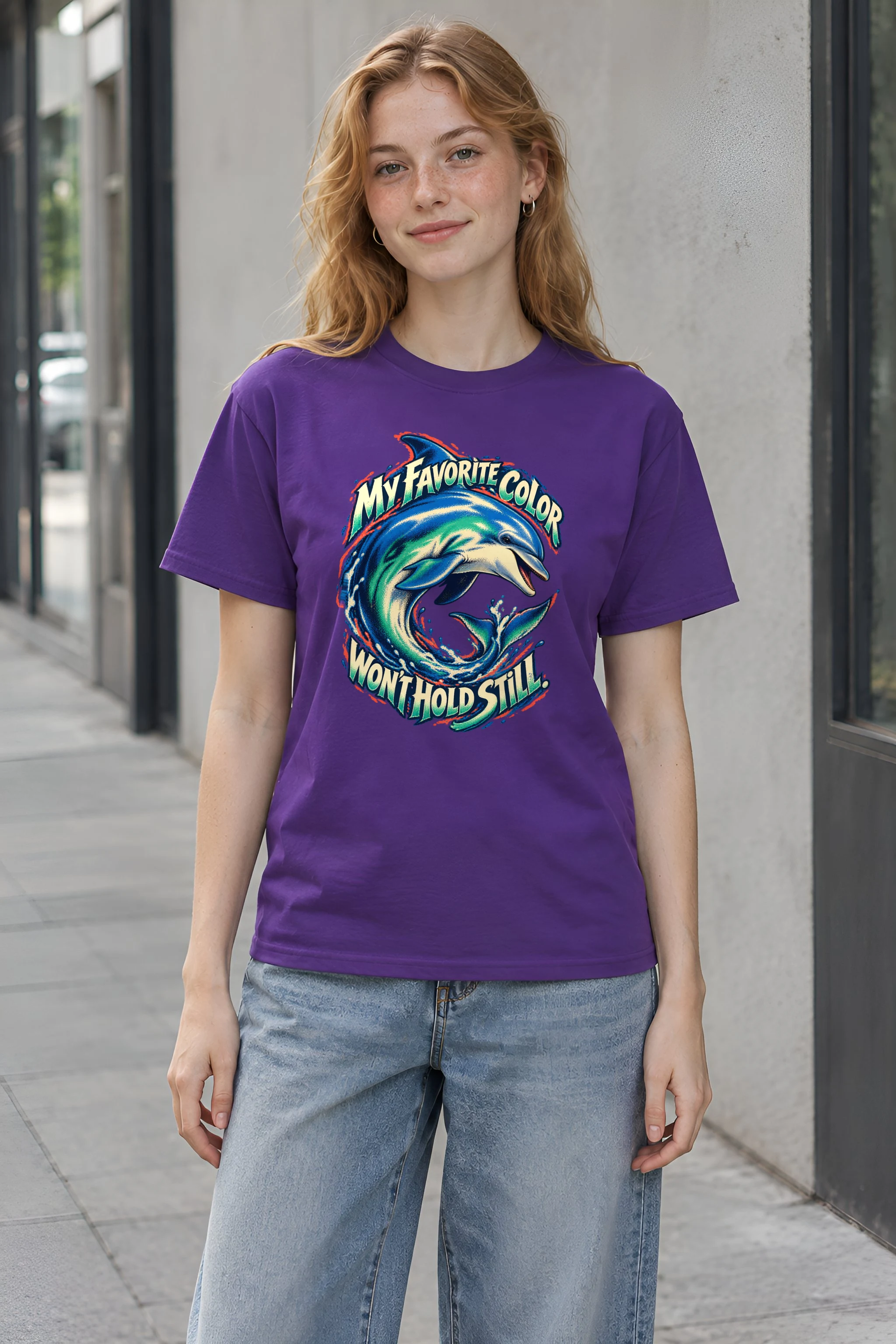 "Curling Dolphin" Heavyweight Unisex Crewneck T-shirt