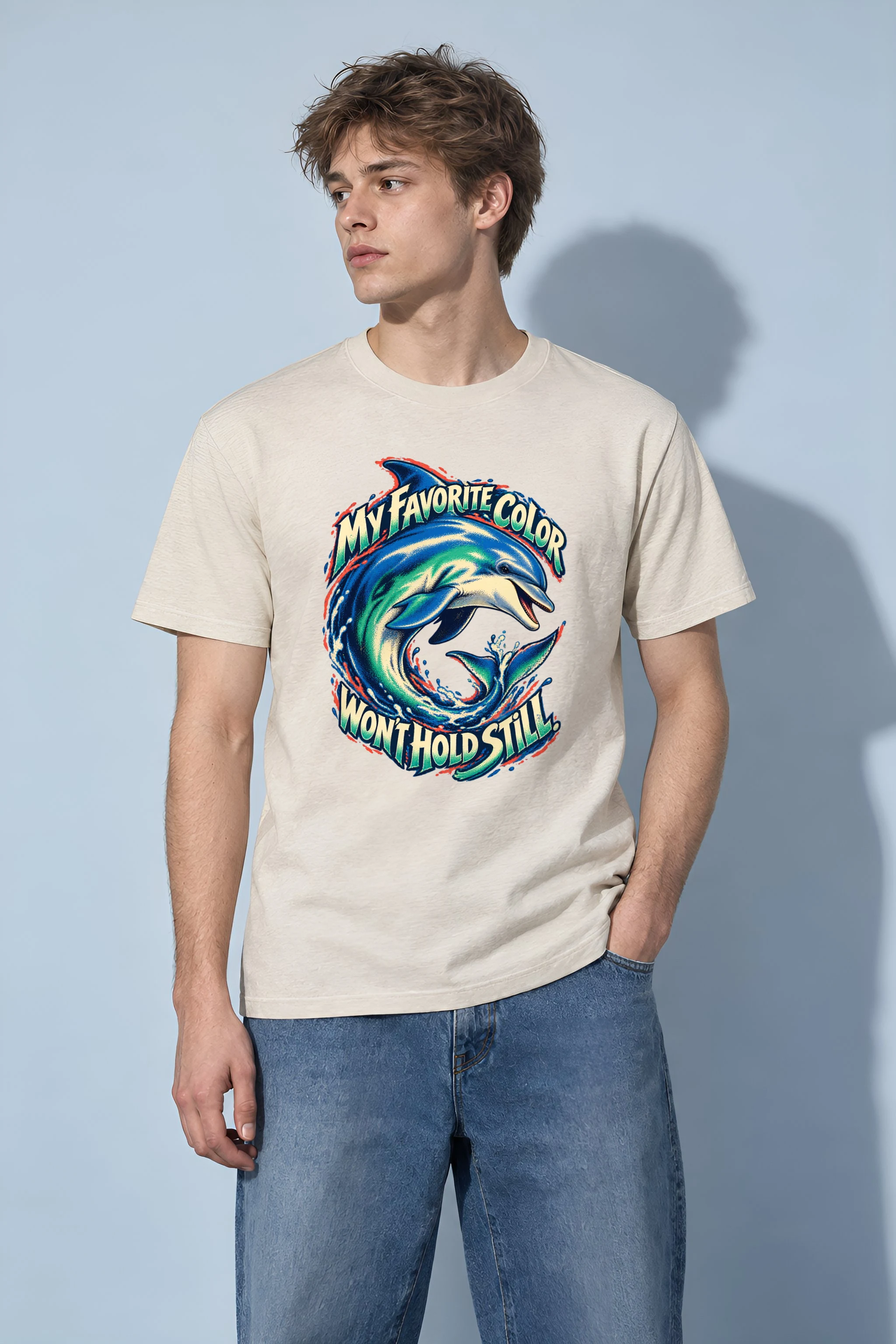 "Curling Dolphin" Heavyweight Unisex Crewneck T-shirt