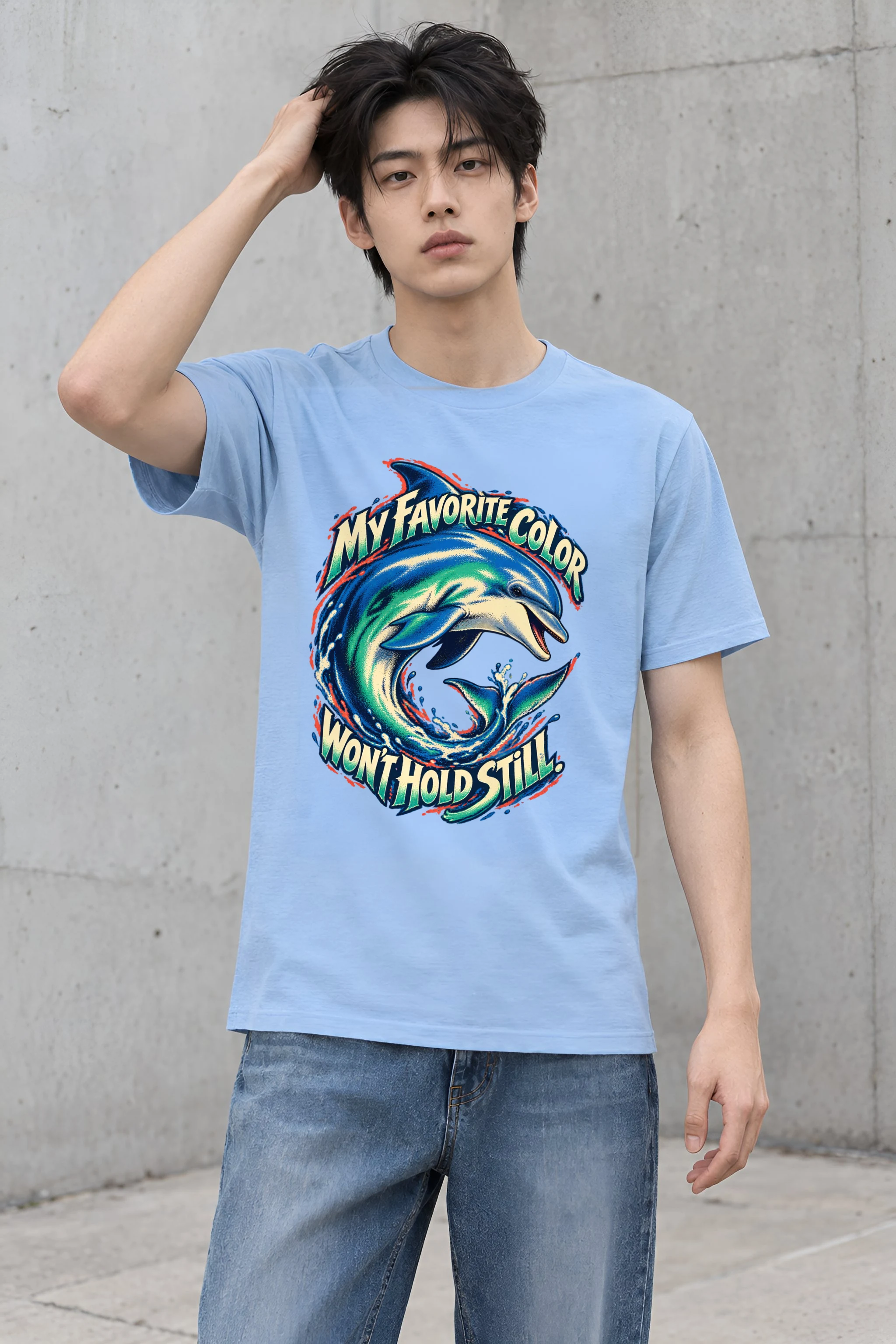 "Curling Dolphin" Heavyweight Unisex Crewneck T-shirt