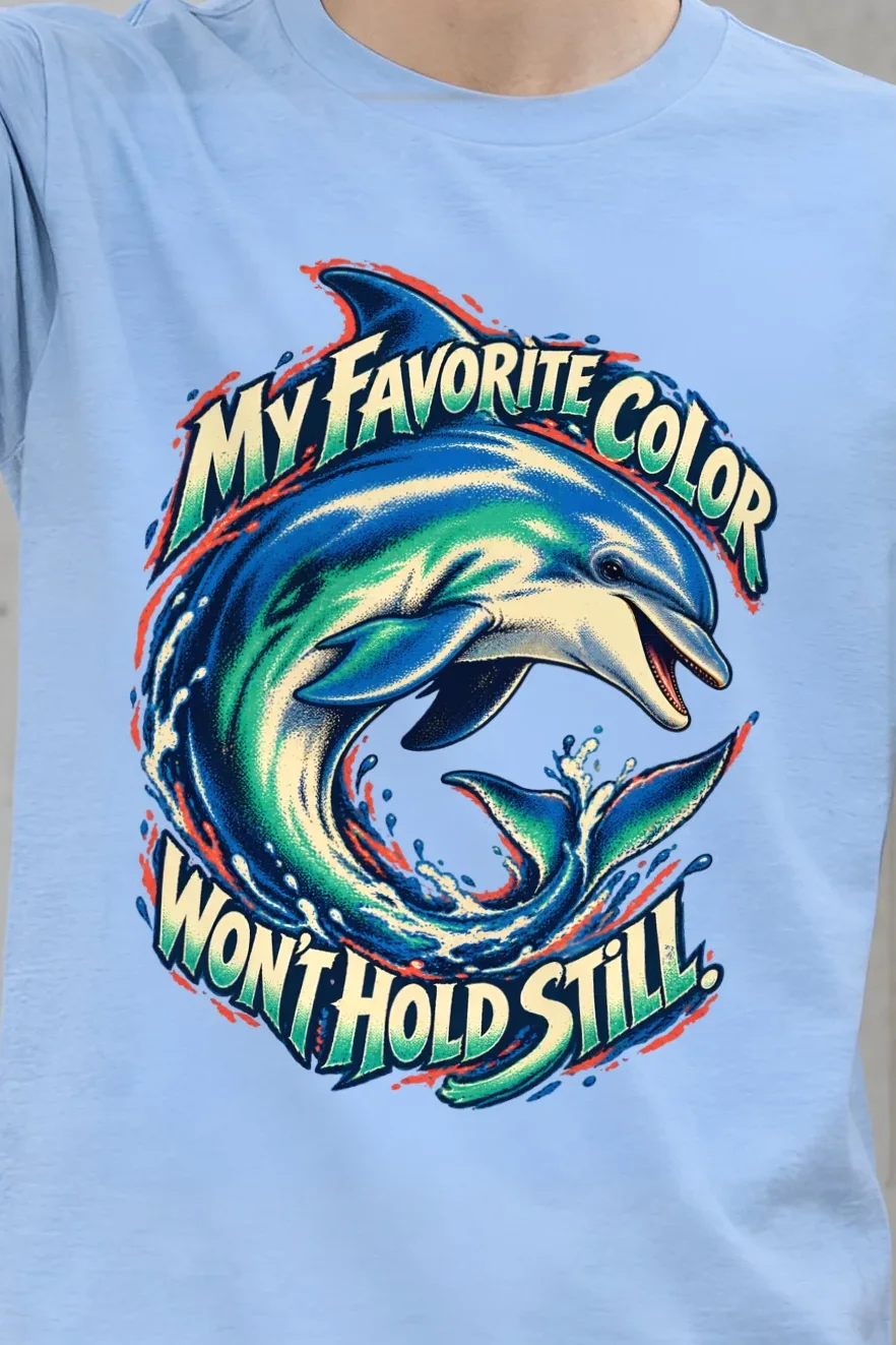 "Curling Dolphin" Heavyweight Unisex Crewneck T-shirt - the graphic up close