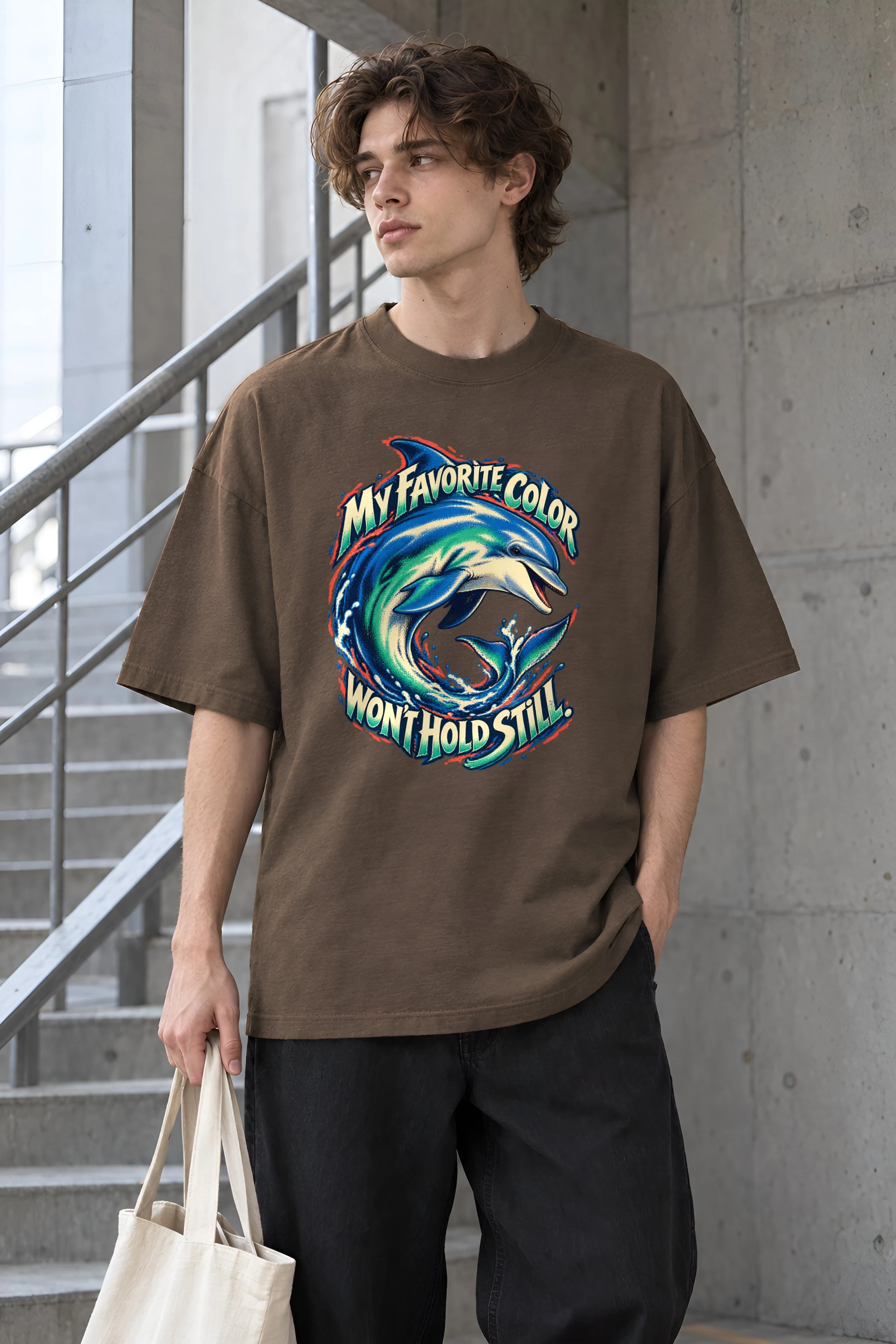"Curling Dolphin" Unisex Oversized Heavyweight Crewneck T-Shirt