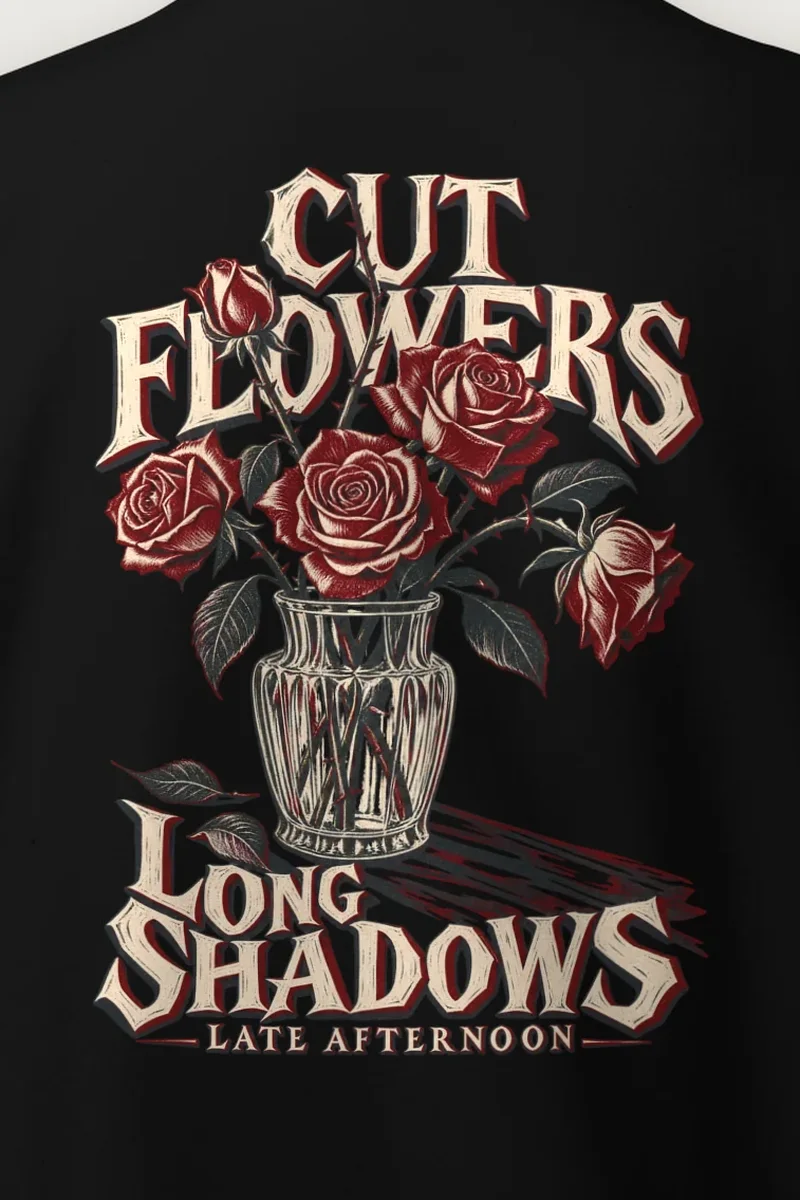 "Cut Flowers Long Shadows" Heavy Blend Unisex Crewneck Sweatshirt - the graphic up close