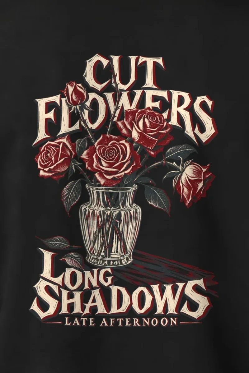 "Cut Flowers Long Shadows" Heavy Blend Unisex Crewneck Sweatshirt - the graphic up close