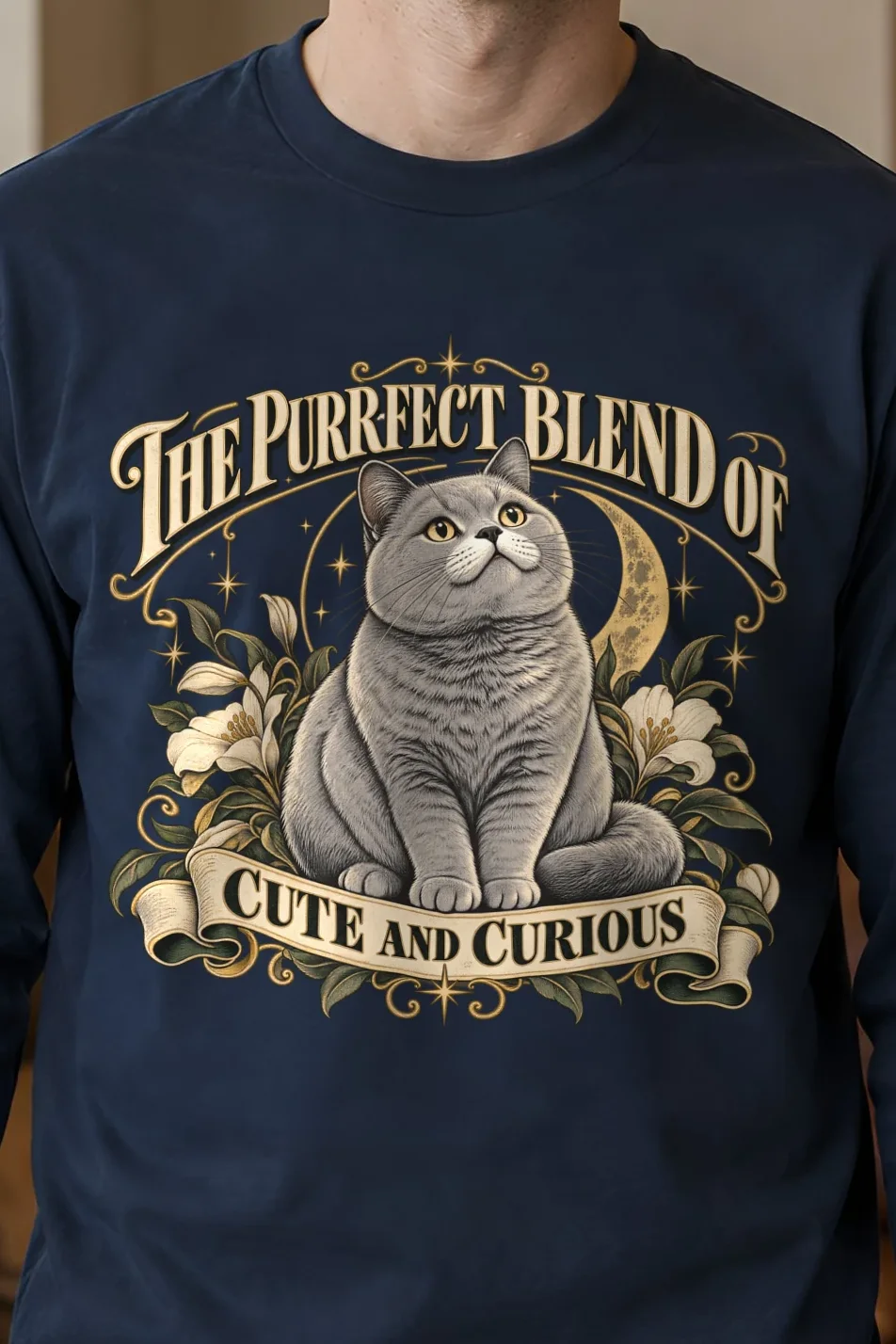 "Cute And Curious" Unisex Longsleeve T-shirt - the graphic up close