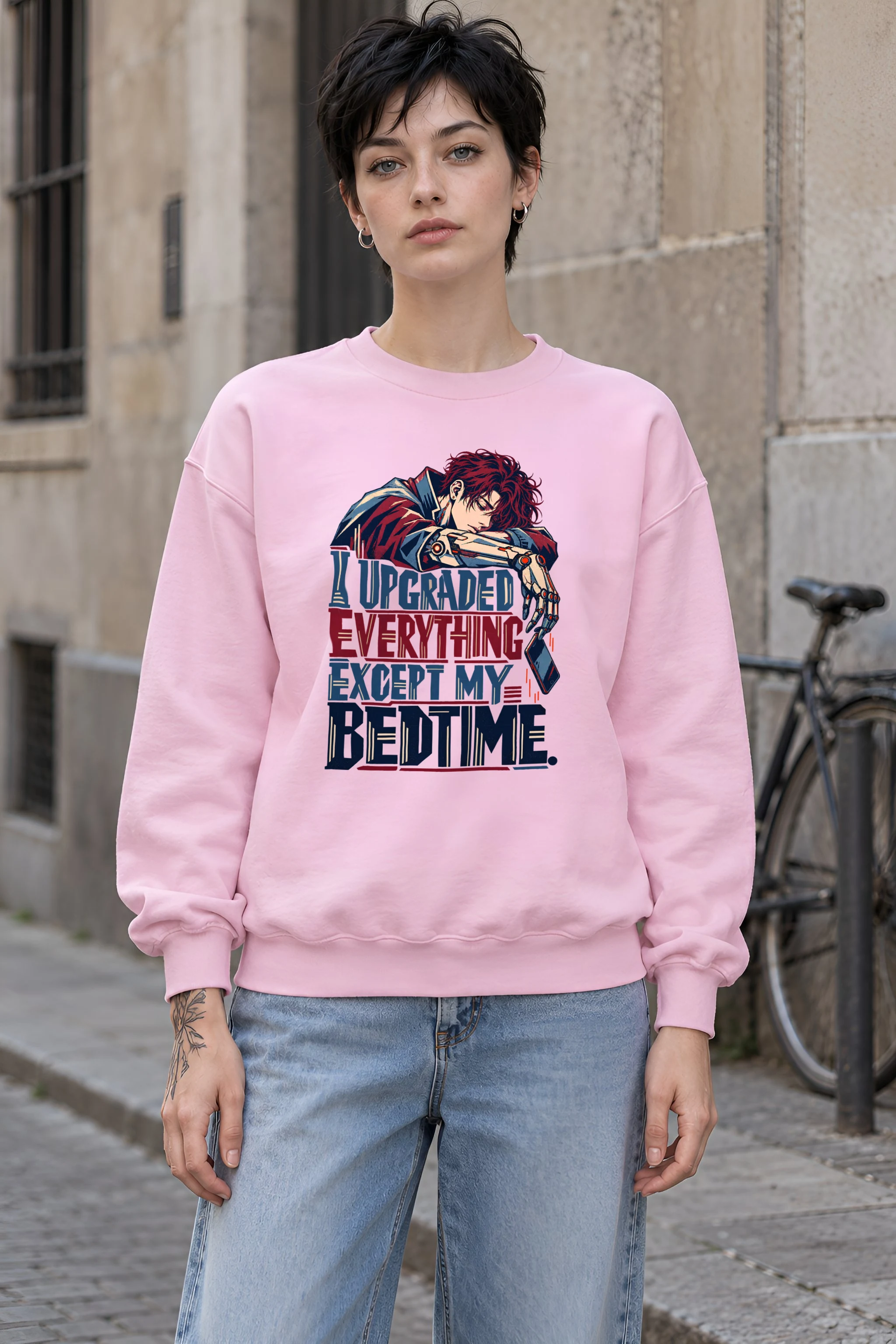 "Cyborg Bedtime Crash" Unisex Crewneck Sweatshirt