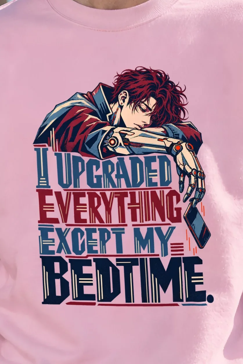 "Cyborg Bedtime Crash" Unisex Crewneck Sweatshirt - the graphic up close