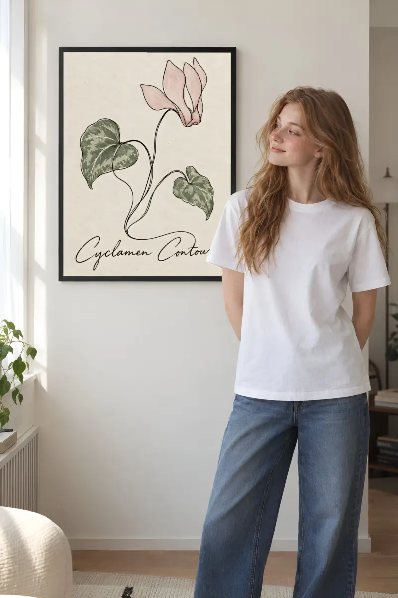 “Cyclamen Contour” Premium Wooden Framed Poster
