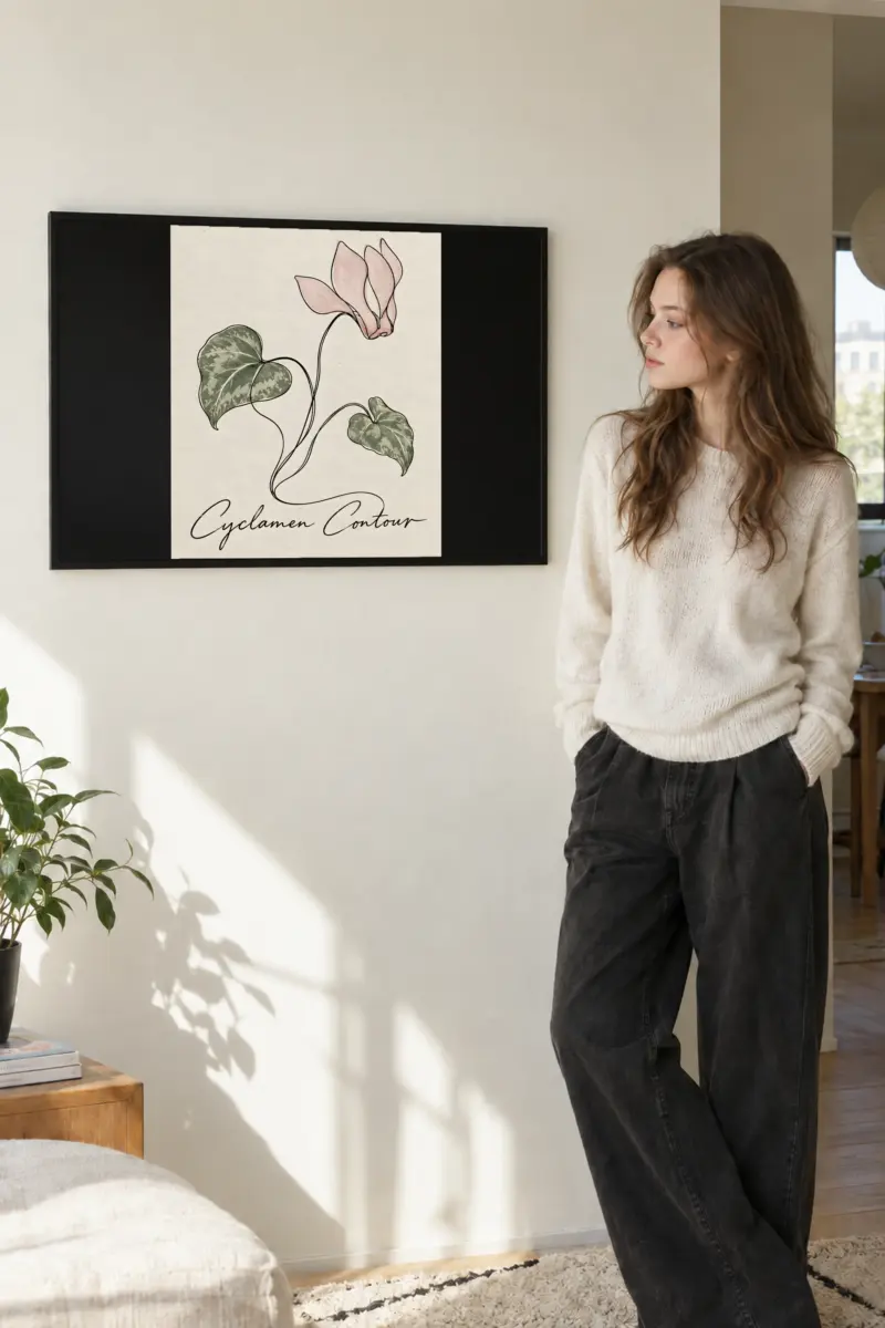 "Cyclamen Contour" Premium Wooden Framed Poster · Landscape