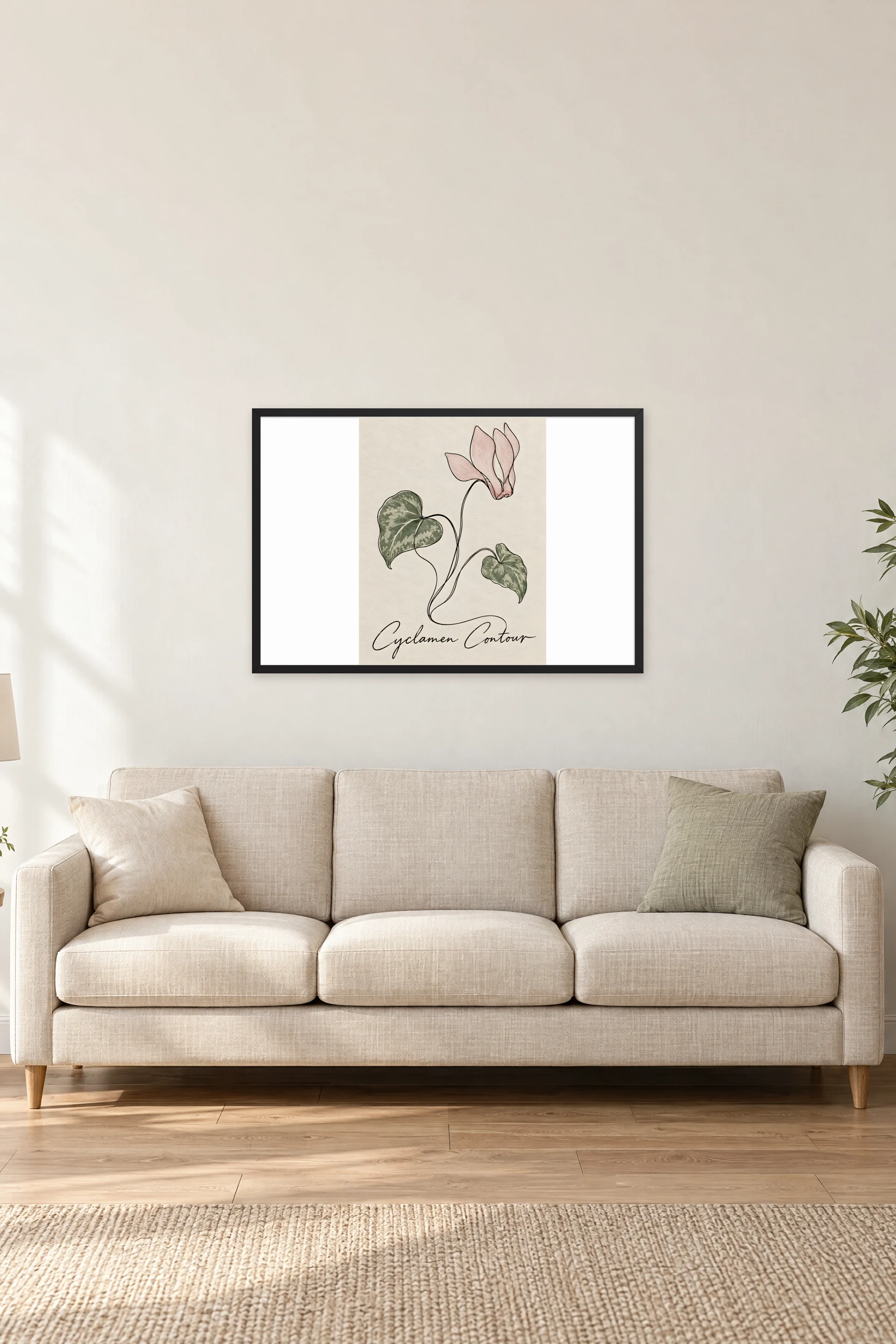 "Cyclamen Contour" Premium Wooden Framed Poster · Landscape — Black frame, 36 × 24 in