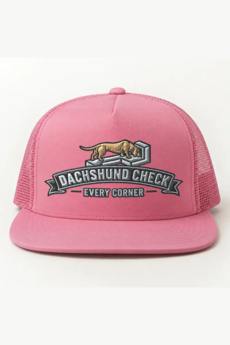 "Dachshund Check Every Corner" 5 Panel Trucker Cap · Embroidered