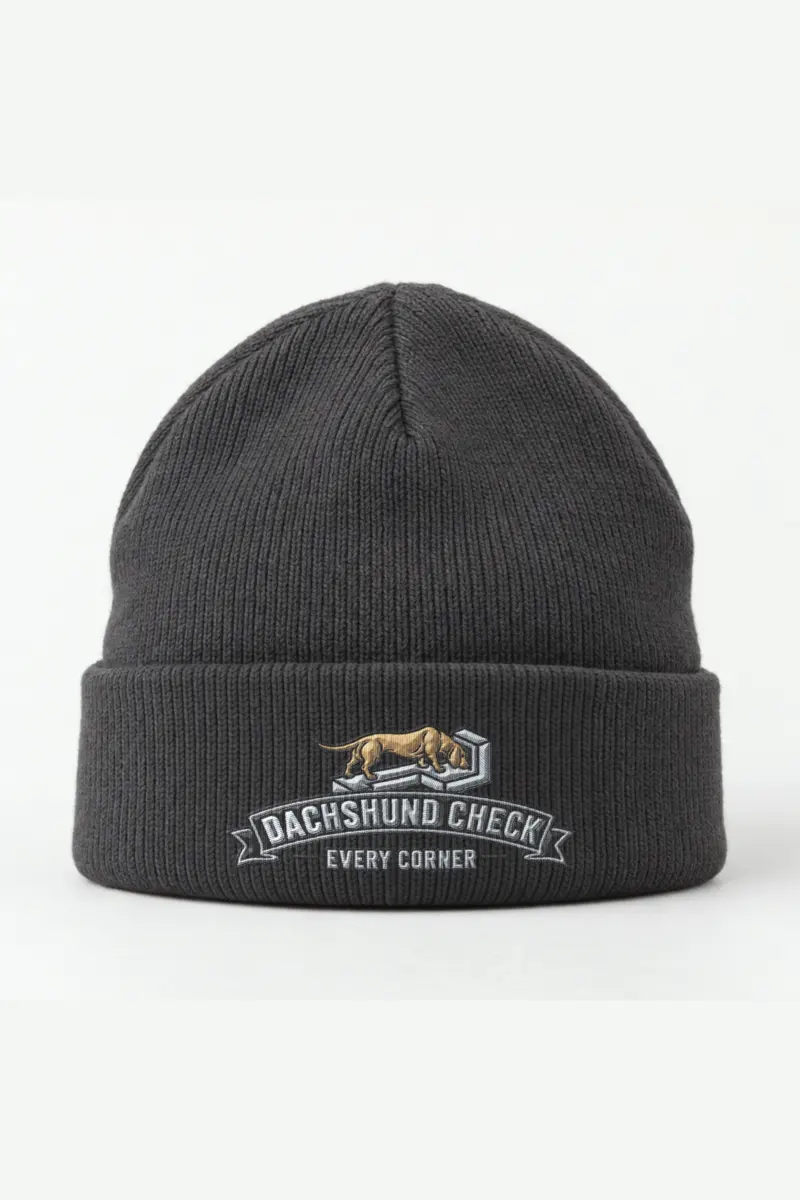 “Dachshund Check Every Corner” Cuffed Beanie · Embroidered