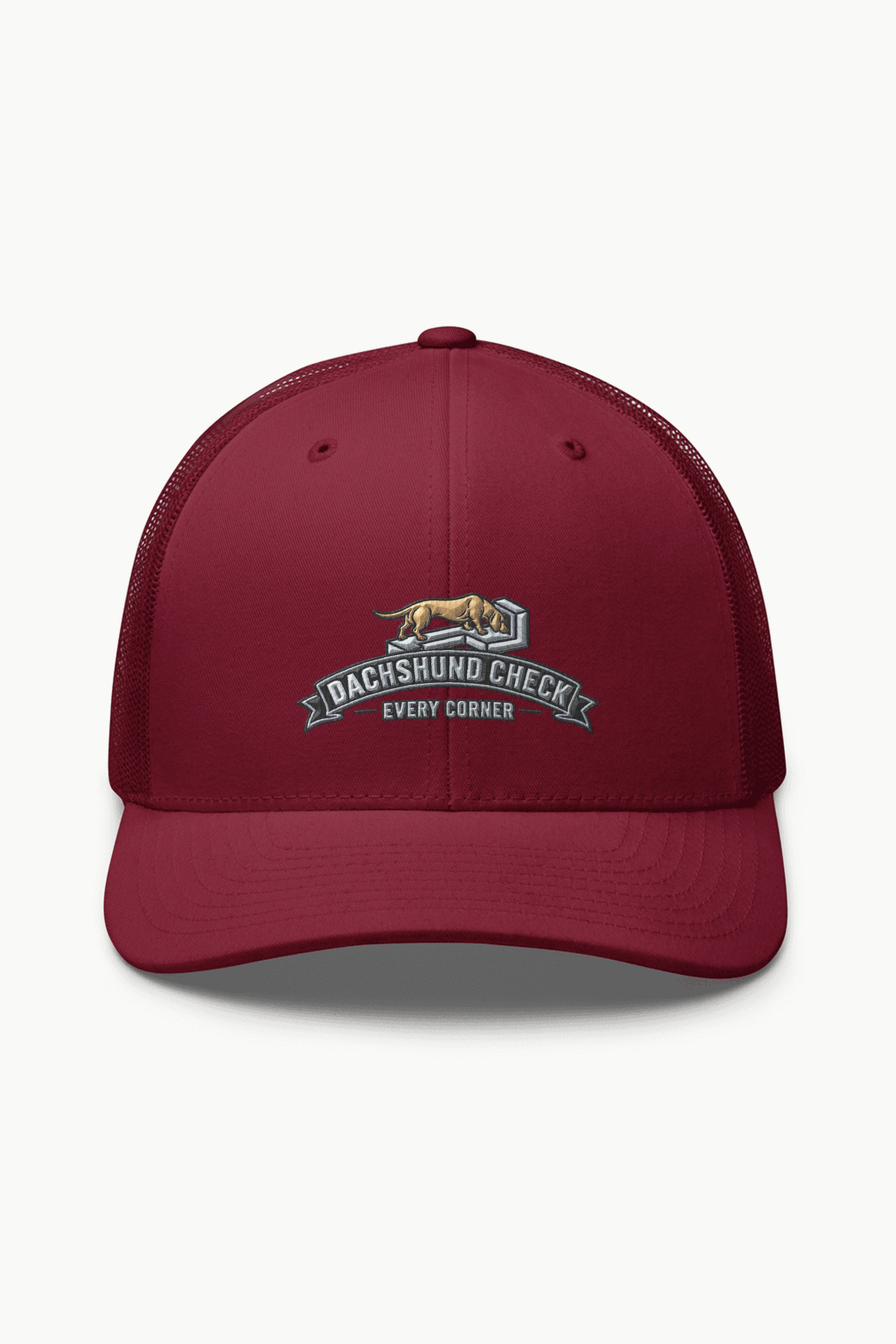 "Dachshund Check Every Corner" Retro Trucker Cap · Embroidered