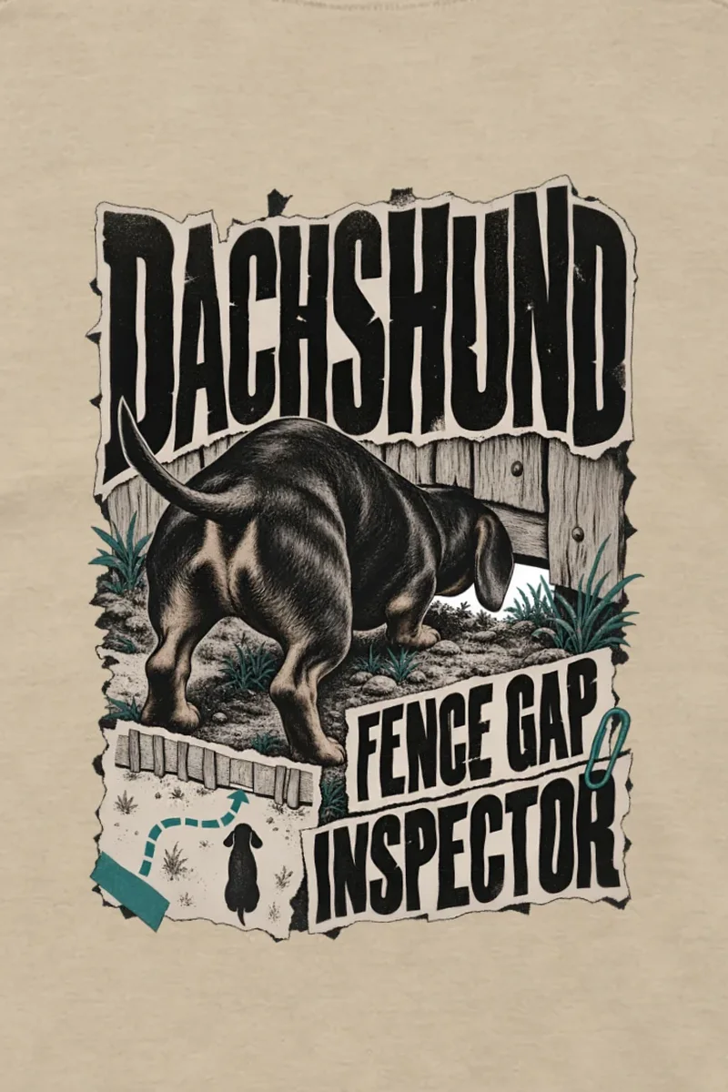 "Dachshund Fence Gap Inspector" Unisex Longsleeve T-shirt - the graphic up close