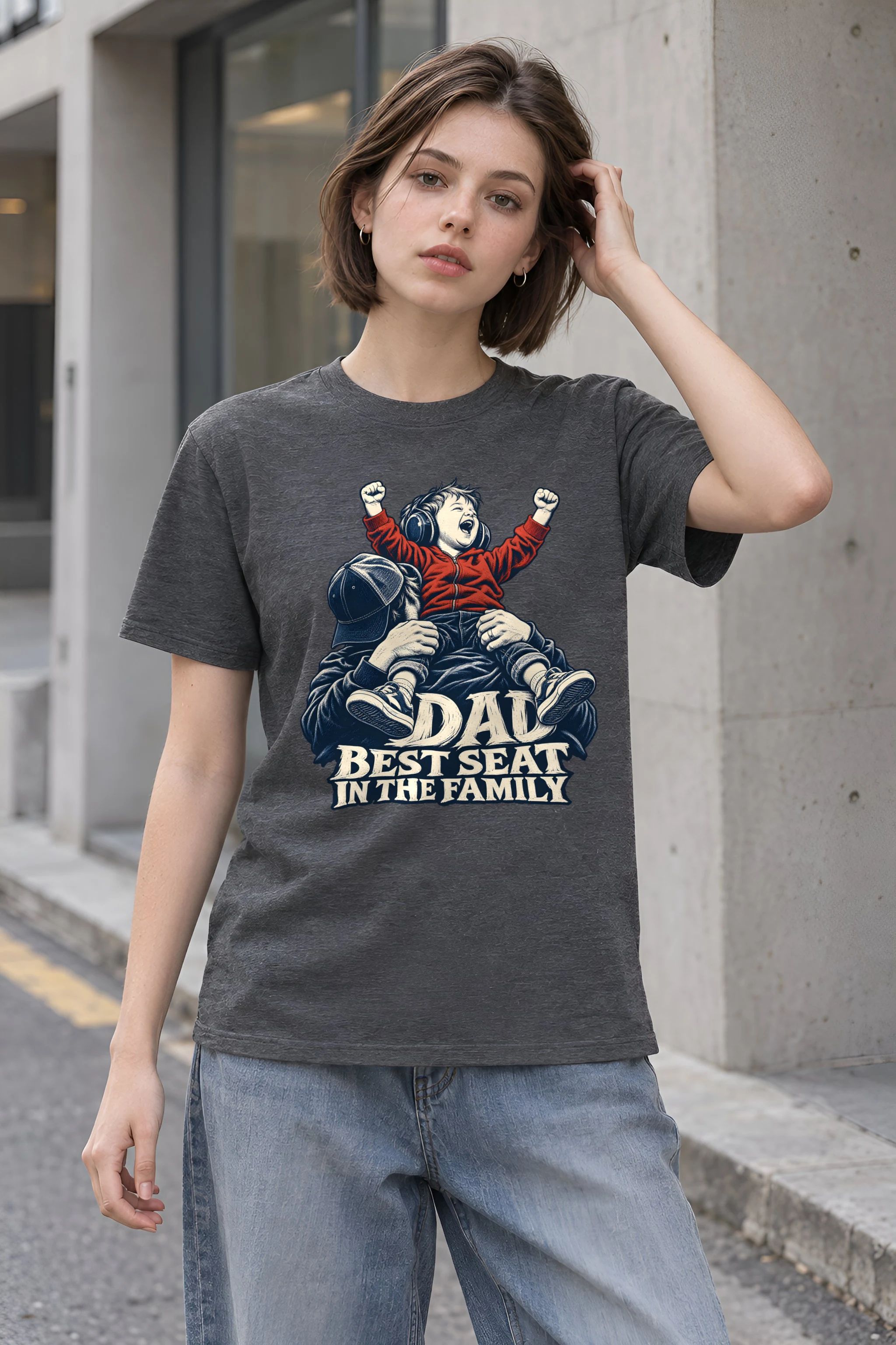 "Dad Best Seat in the Family" Heavyweight Unisex Crewneck T-shirt