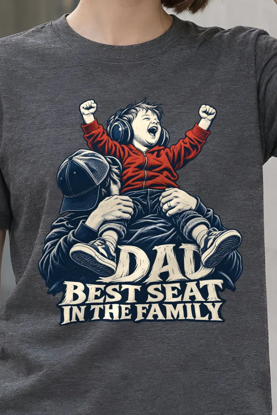 "Dad Best Seat in the Family" Heavyweight Unisex Crewneck T-shirt - the graphic up close