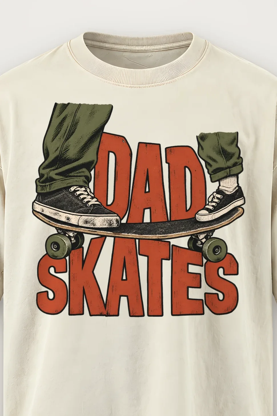 "Dad Skates" Men’s Oversized Heavyweight Crewneck T-Shirt - the graphic up close