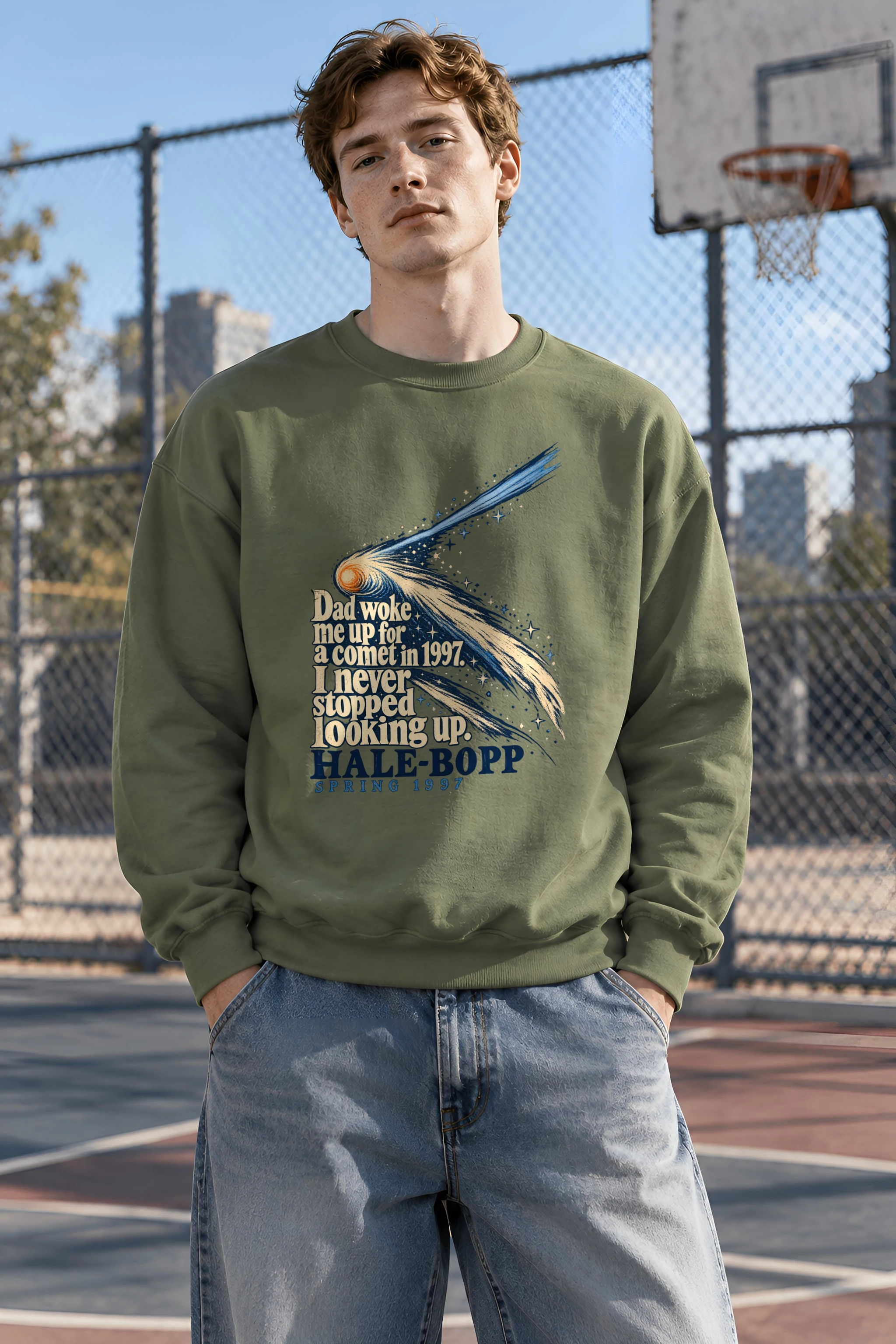 "Dad Woke Me Up Hale-Bopp" Unisex Crewneck Sweatshirt