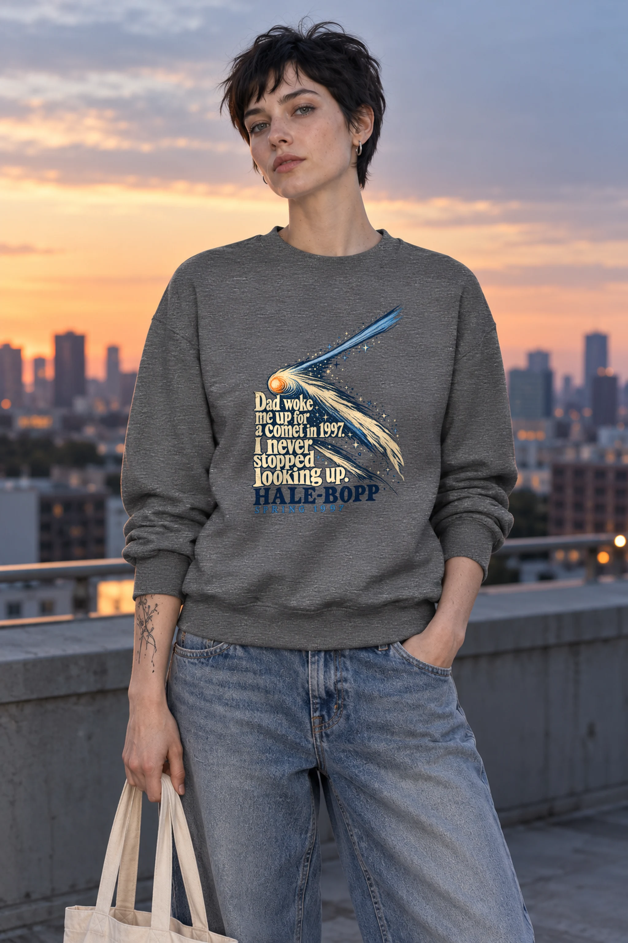 "Dad Woke Me Up Hale-Bopp" Unisex Crewneck Sweatshirt