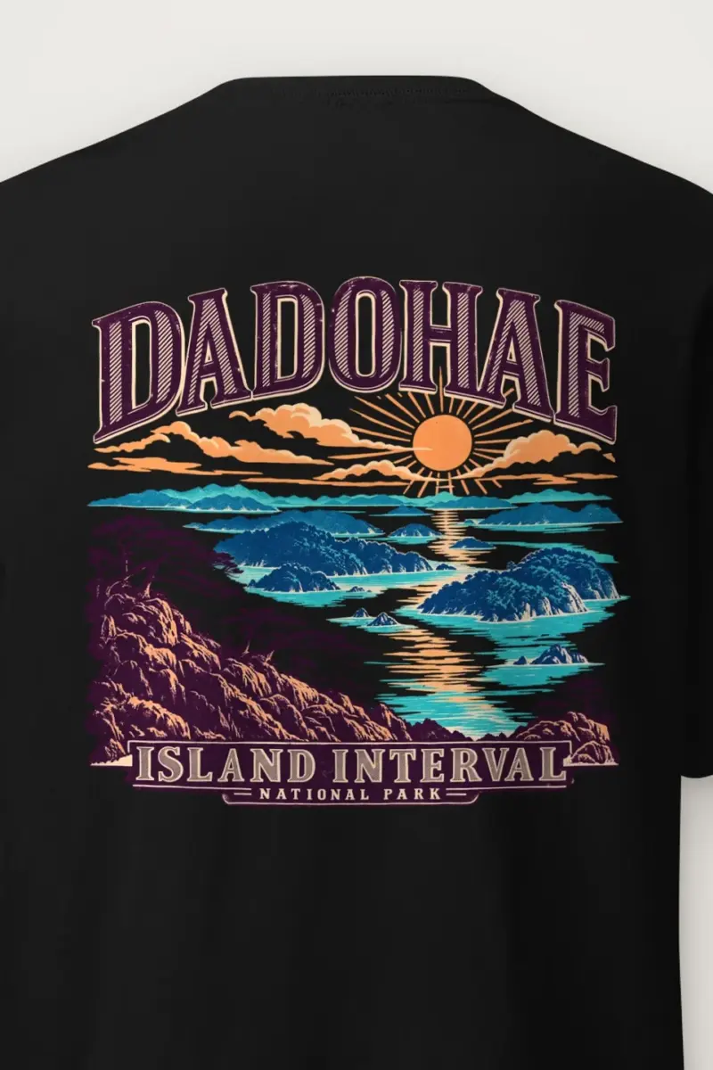 "Dadohae Island Interval" Heavyweight Unisex Crewneck T-shirt - the graphic up close