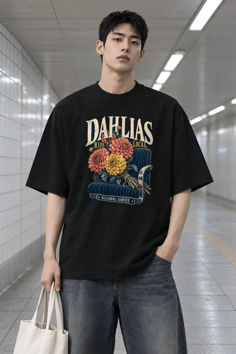"Dahlias Ride Local Regional Service" Men's Oversized Heavyweight Crewneck T-Shirt