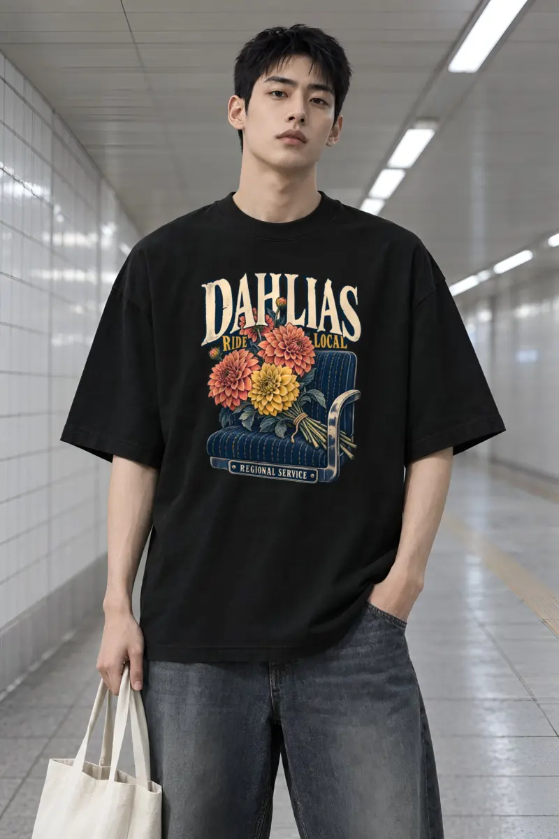 "Dahlias Ride Local Regional Service" Men's Oversized Heavyweight Crewneck T-Shirt