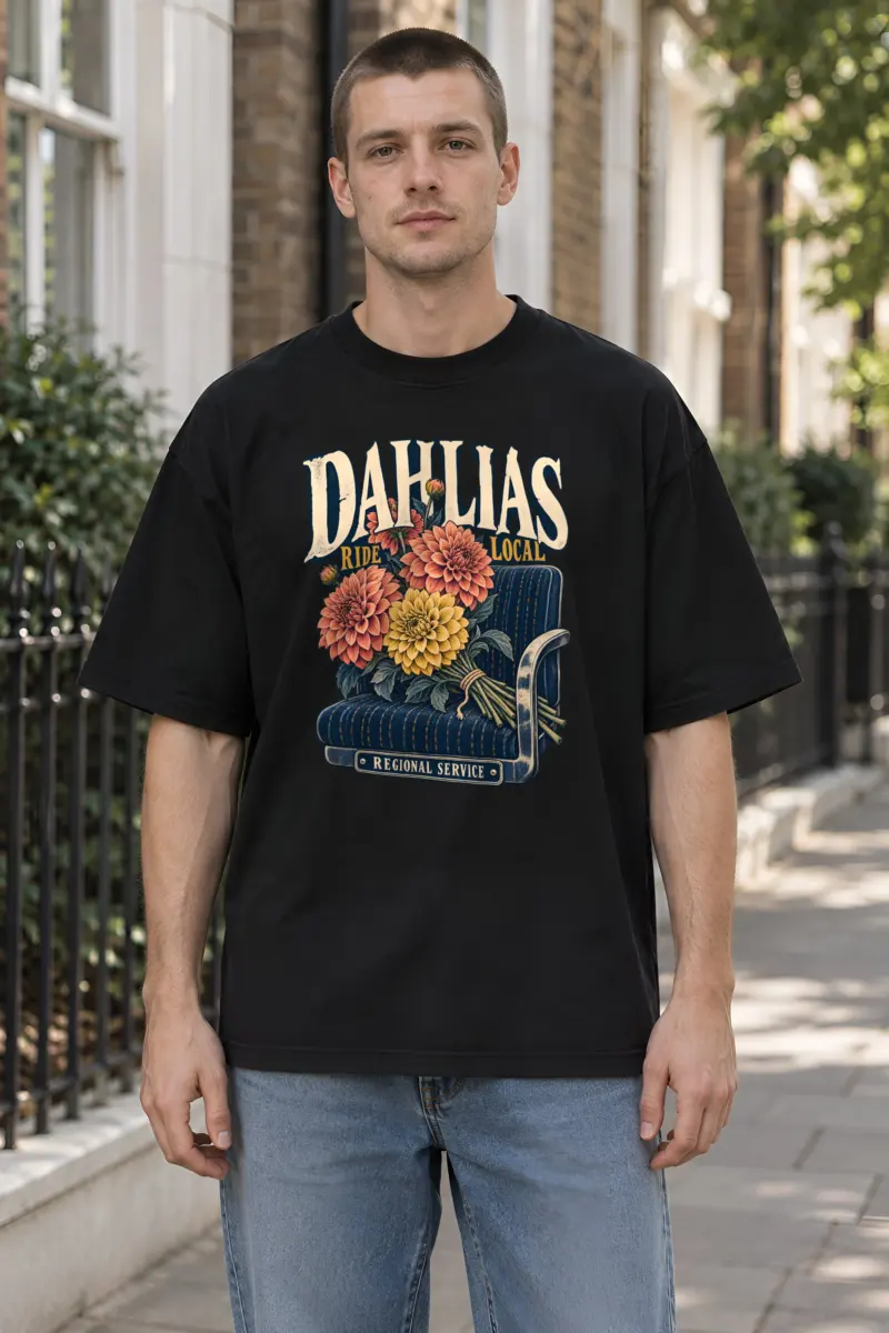 "Dahlias Ride Local Regional Service" Unisex Oversized Heavyweight Crewneck T-Shirt