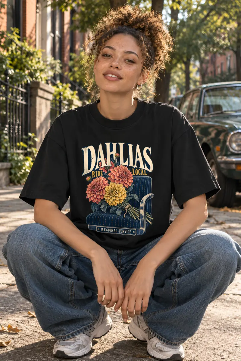 "Dahlias Ride Local Regional Service" Unisex Oversized Heavyweight Crewneck T-Shirt