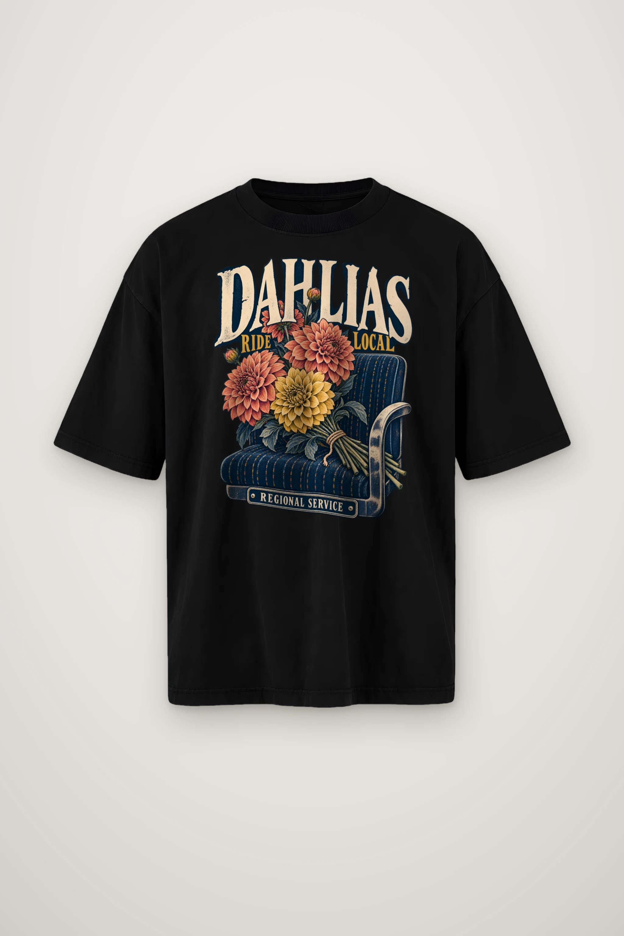 "Dahlias Ride Local Regional Service" Men's Oversized Heavyweight Crewneck T-Shirt