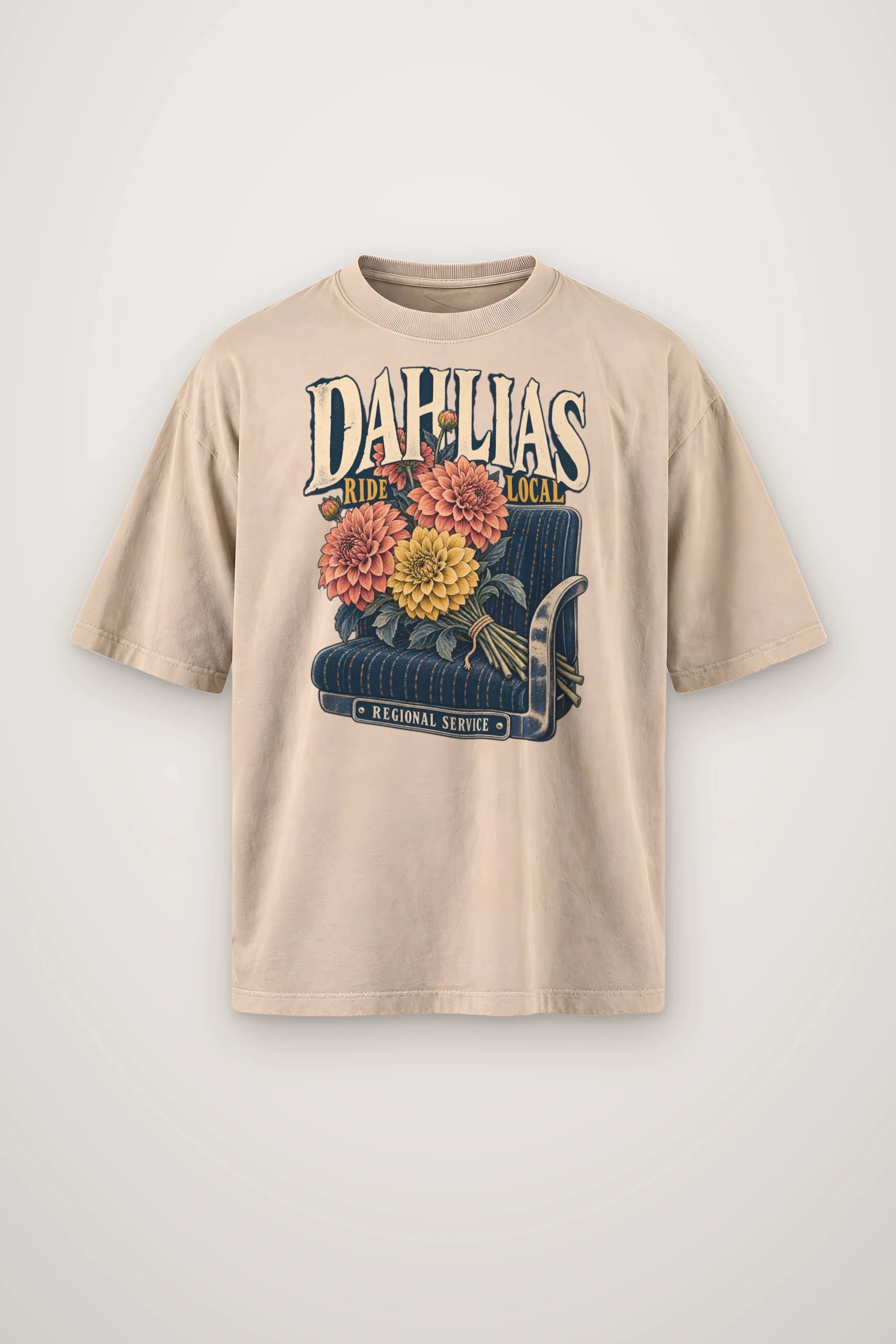 "Dahlias Ride Local Regional Service" Men's Oversized Heavyweight Crewneck T-Shirt