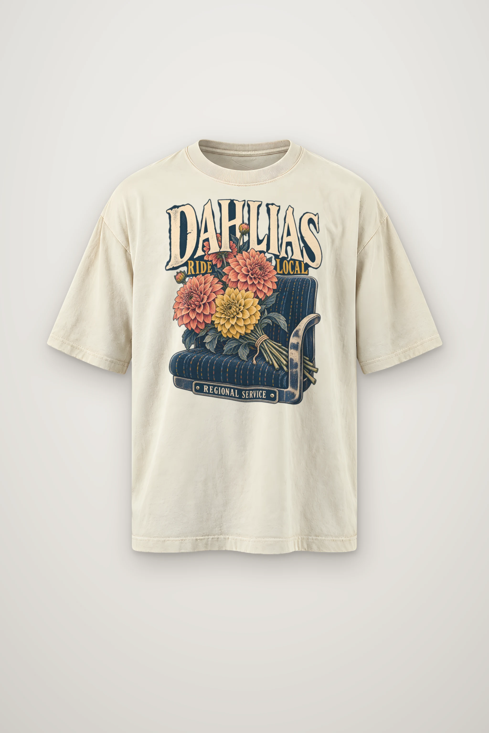 "Dahlias Ride Local Regional Service" Men's Oversized Heavyweight Crewneck T-Shirt