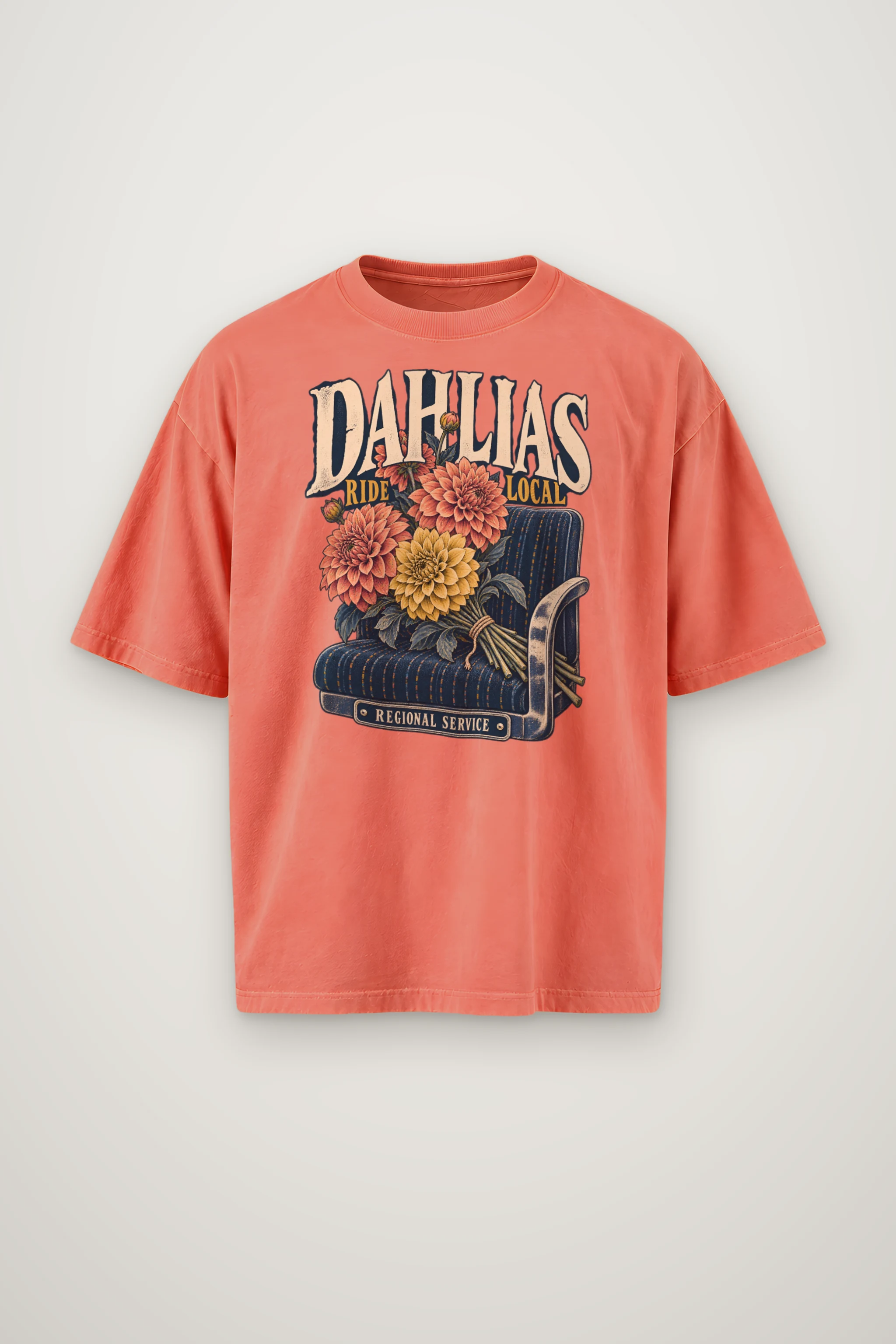 "Dahlias Ride Local Regional Service" Men's Oversized Heavyweight Crewneck T-Shirt