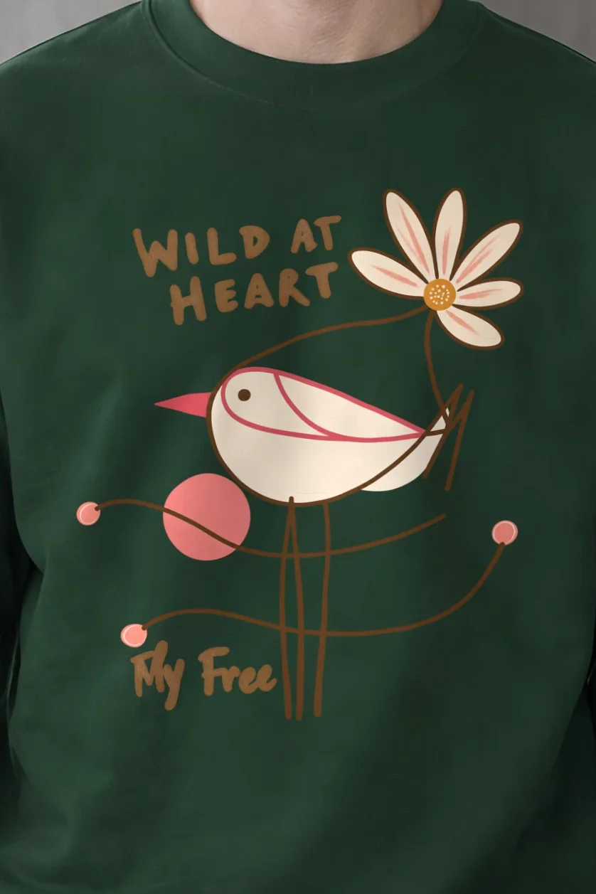 "Daisy Bird Illustration" Heavy Blend Unisex Crewneck Sweatshirt