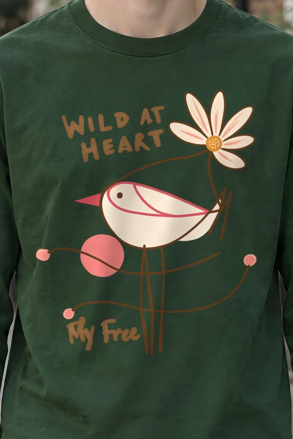 "Daisy Bird Illustration" Unisex Longsleeve T-shirt - the graphic up close