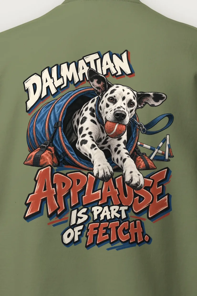"Dalmatian Applause Is Part of Fetch" Heavy Blend Unisex Crewneck Sweatshirt - the graphic up close