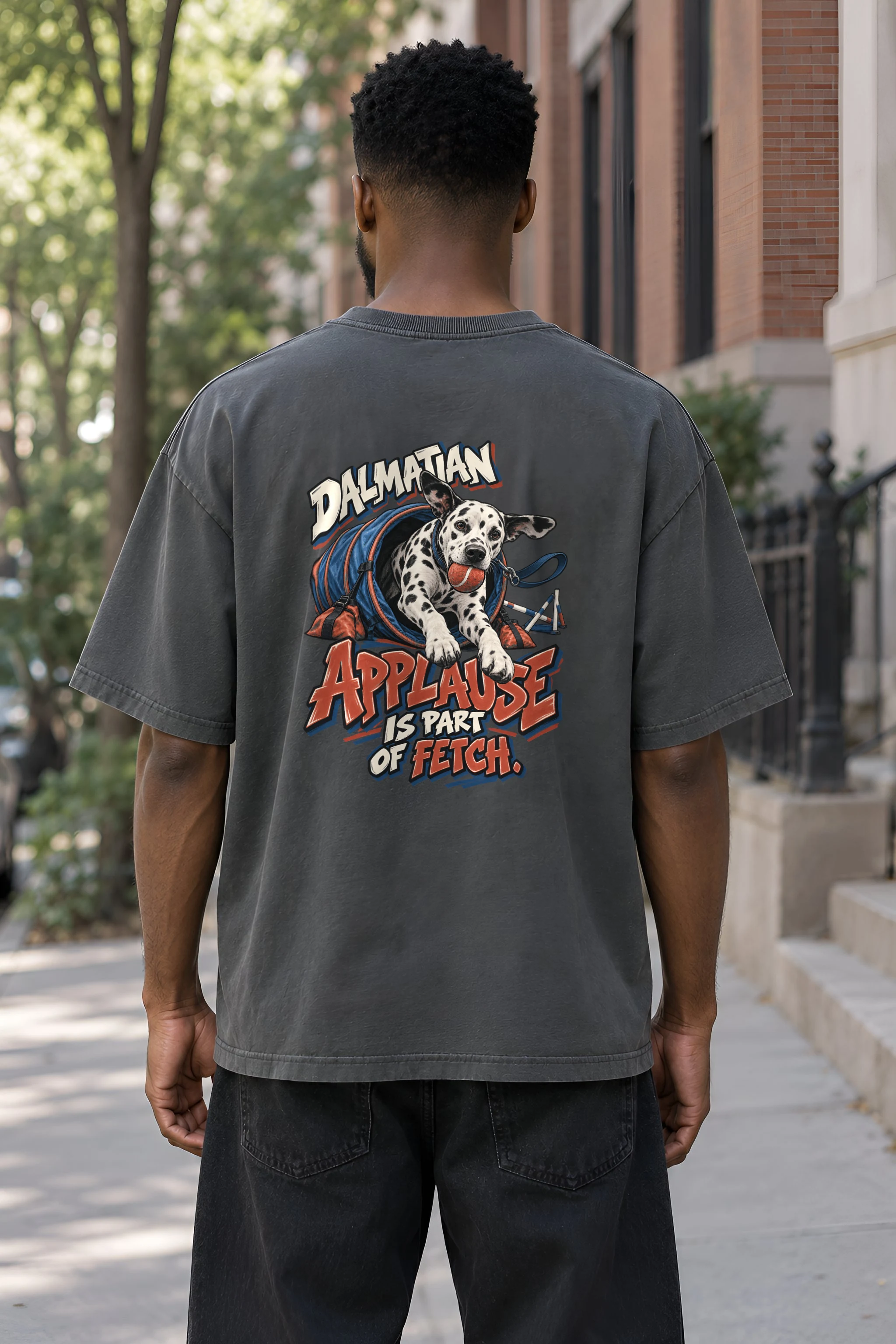 "Dalmatian Applause Is Part of Fetch" Men's Oversized Heavyweight Crewneck T-Shirt