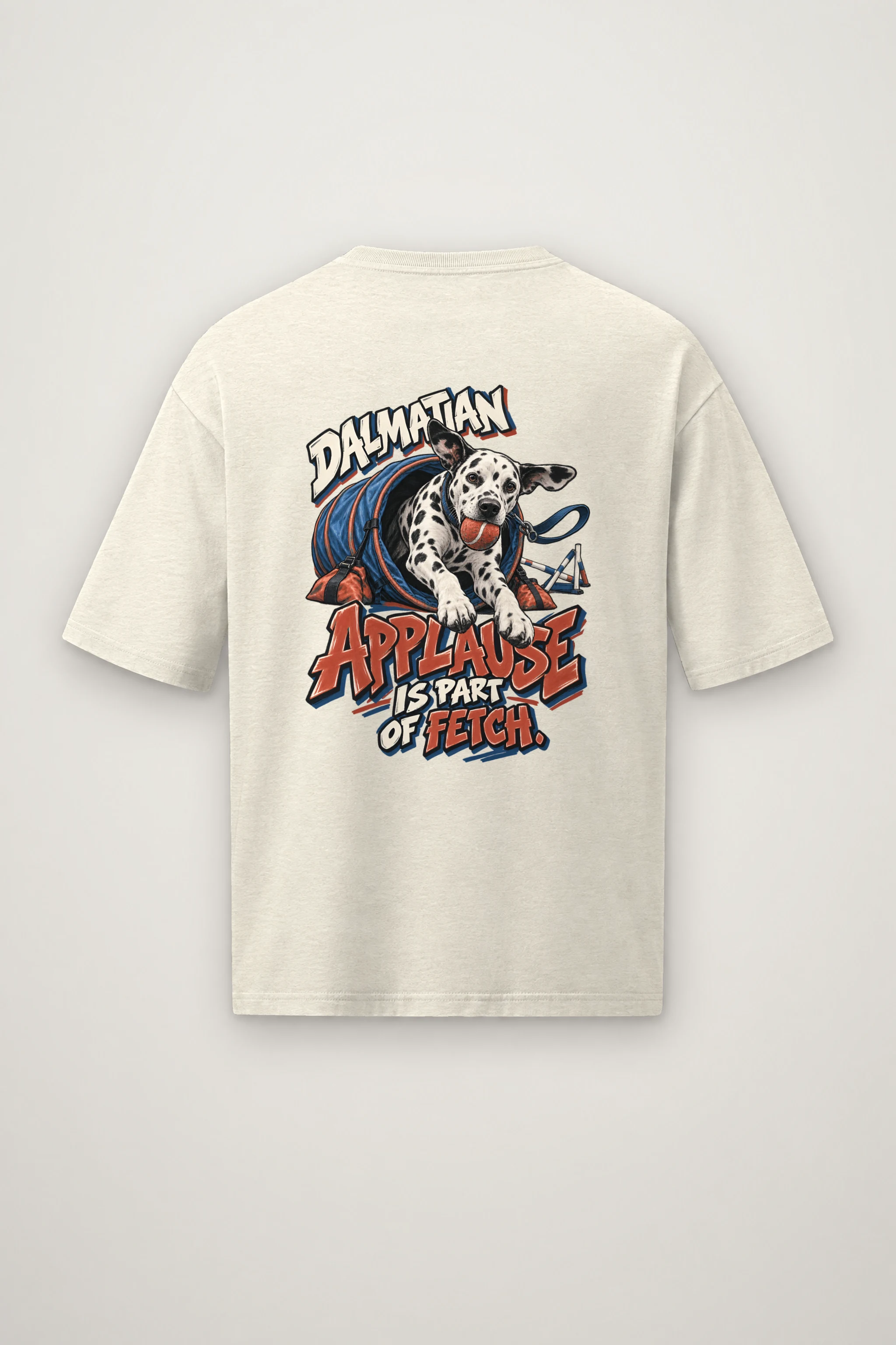 "Dalmatian Applause Is Part of Fetch" Men's Oversized Heavyweight Crewneck T-Shirt