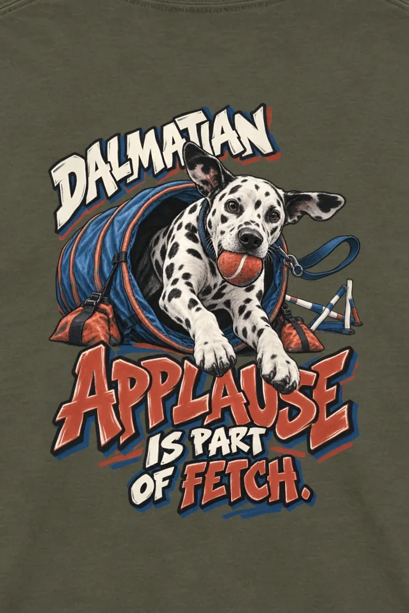 "Dalmatian Applause Is Part of Fetch" Unisex Longsleeve T-shirt - the graphic up close