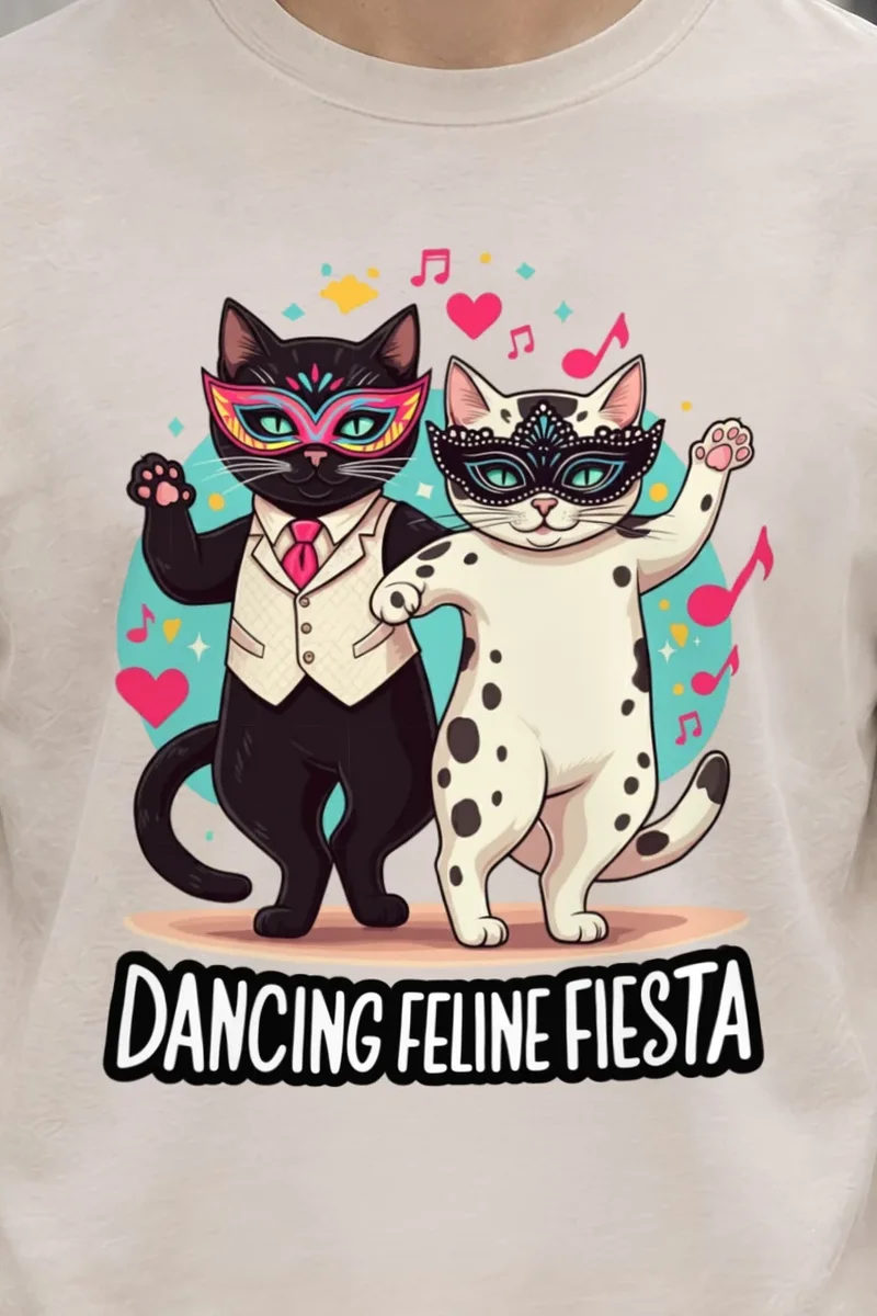 "Dancing Feline Fiesta" Heavyweight Unisex Crewneck T-shirt