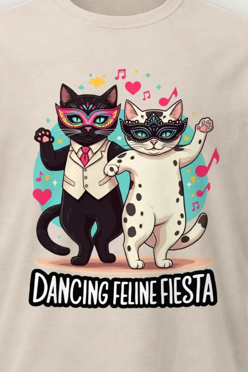"Dancing Feline Fiesta" Heavyweight Unisex Crewneck T-shirt