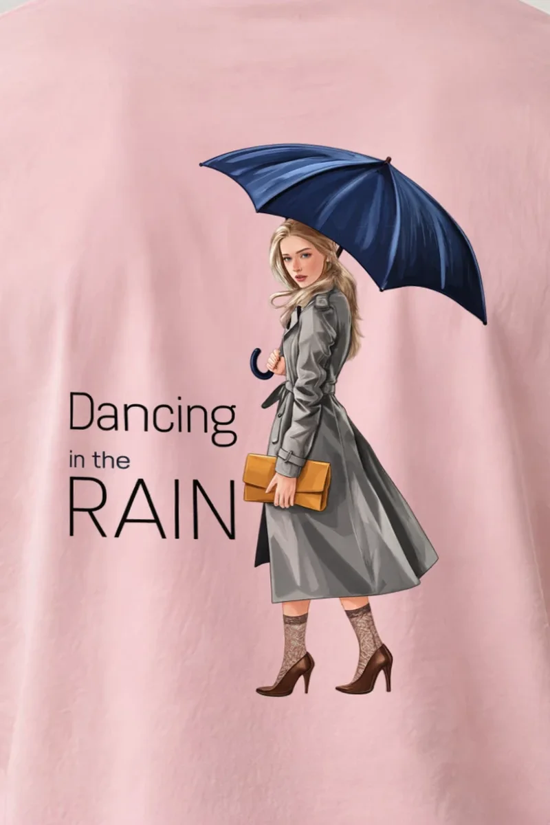"Dancing in the Rain" Heavyweight Unisex Crewneck T-shirt - the graphic up close
