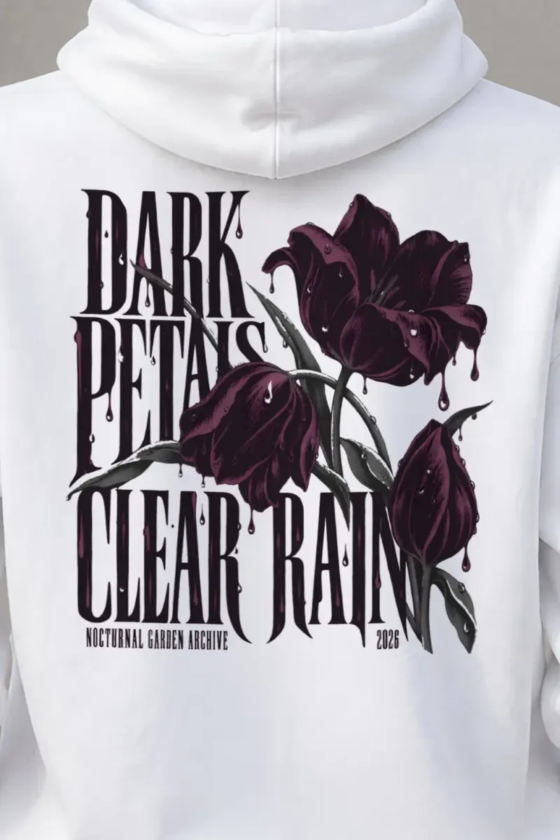 "Dark Petals Clear Rain" Heavy Blend Unisex Pullover Hoodie - the graphic up close