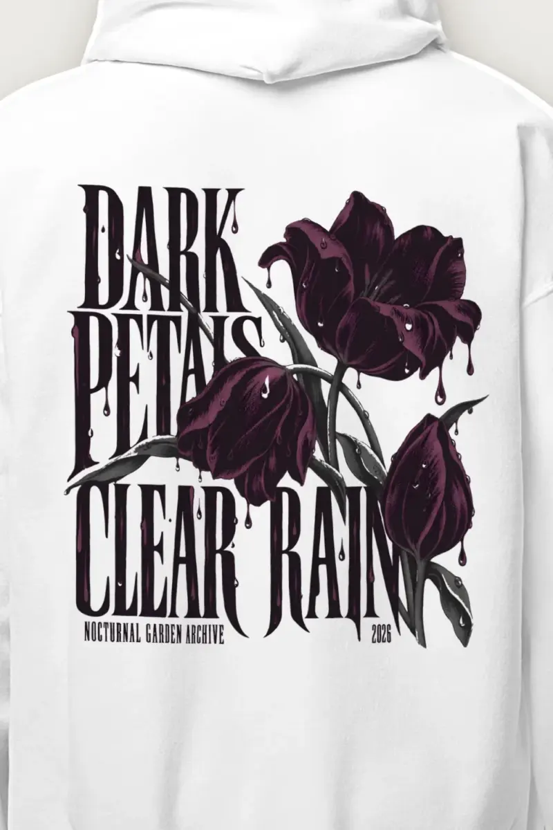 "Dark Petals Clear Rain" Heavy Blend Unisex Pullover Hoodie - the graphic up close
