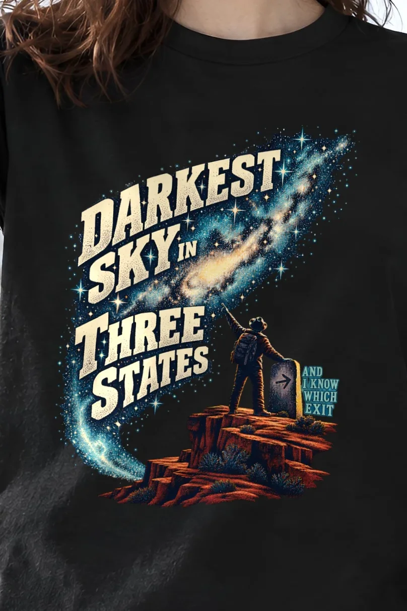 "Darkest Sky in Three States" Heavyweight Unisex Crewneck T-shirt - the graphic up close