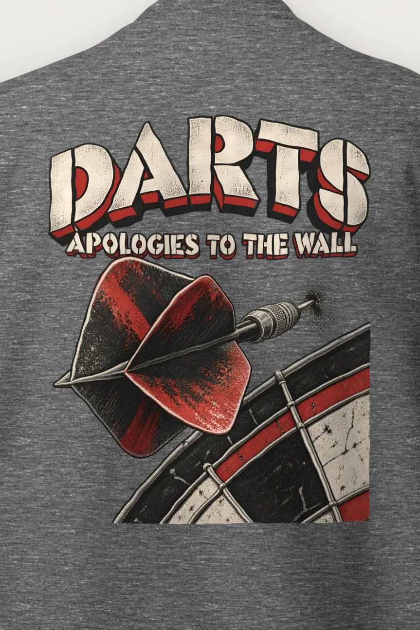 "Darts Apologies To The Wall" Heavy Blend Unisex Crewneck Sweatshirt - the graphic up close