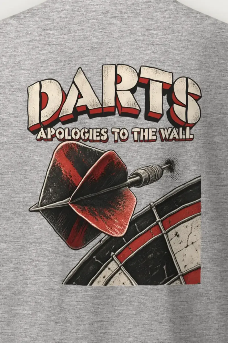 "Darts Apologies To The Wall" Heavyweight Unisex Crewneck T-shirt - the graphic up close